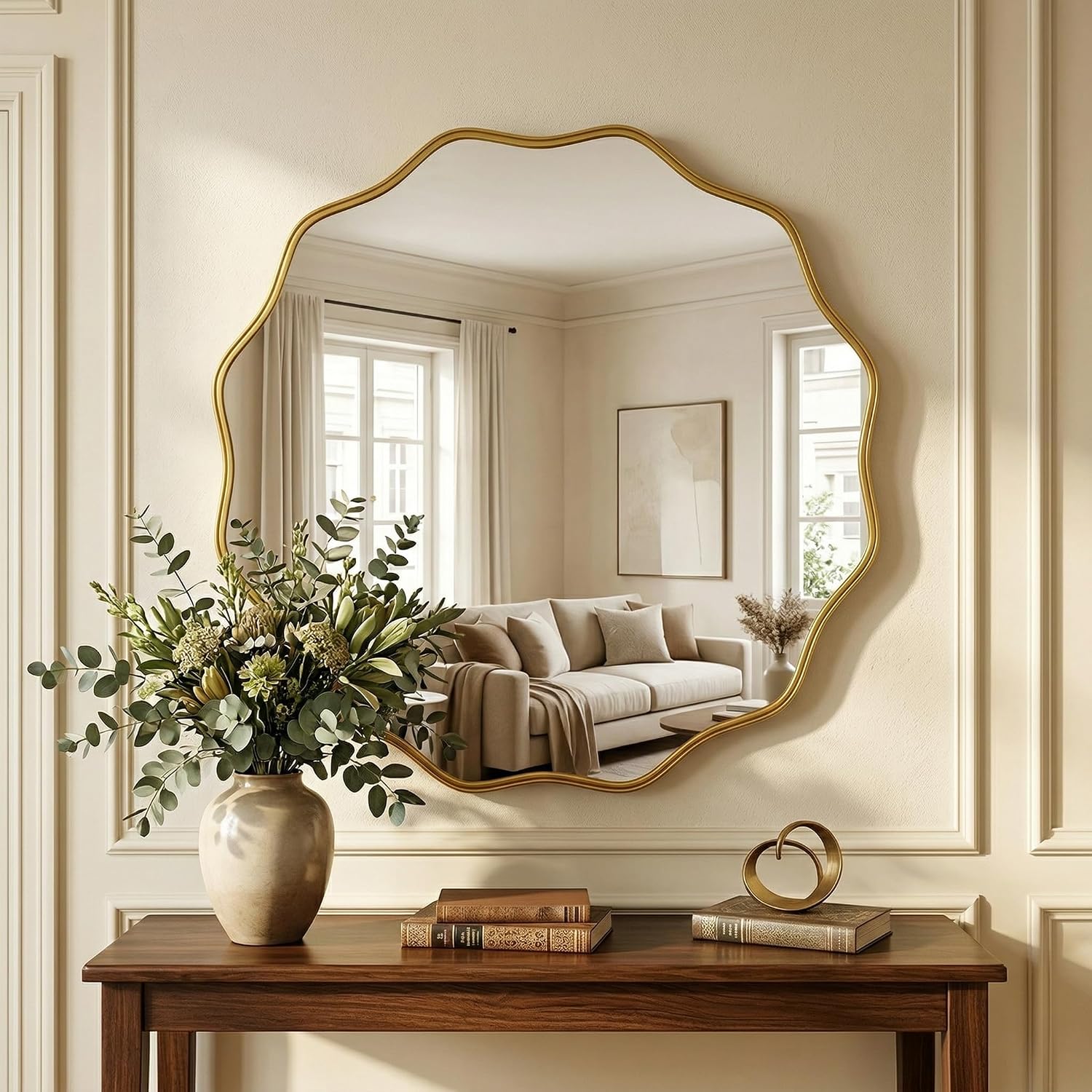 Detalle 2 de HARRITPURE 24" Gold Scalloped Round Wall Mirror with Aluminium Frame