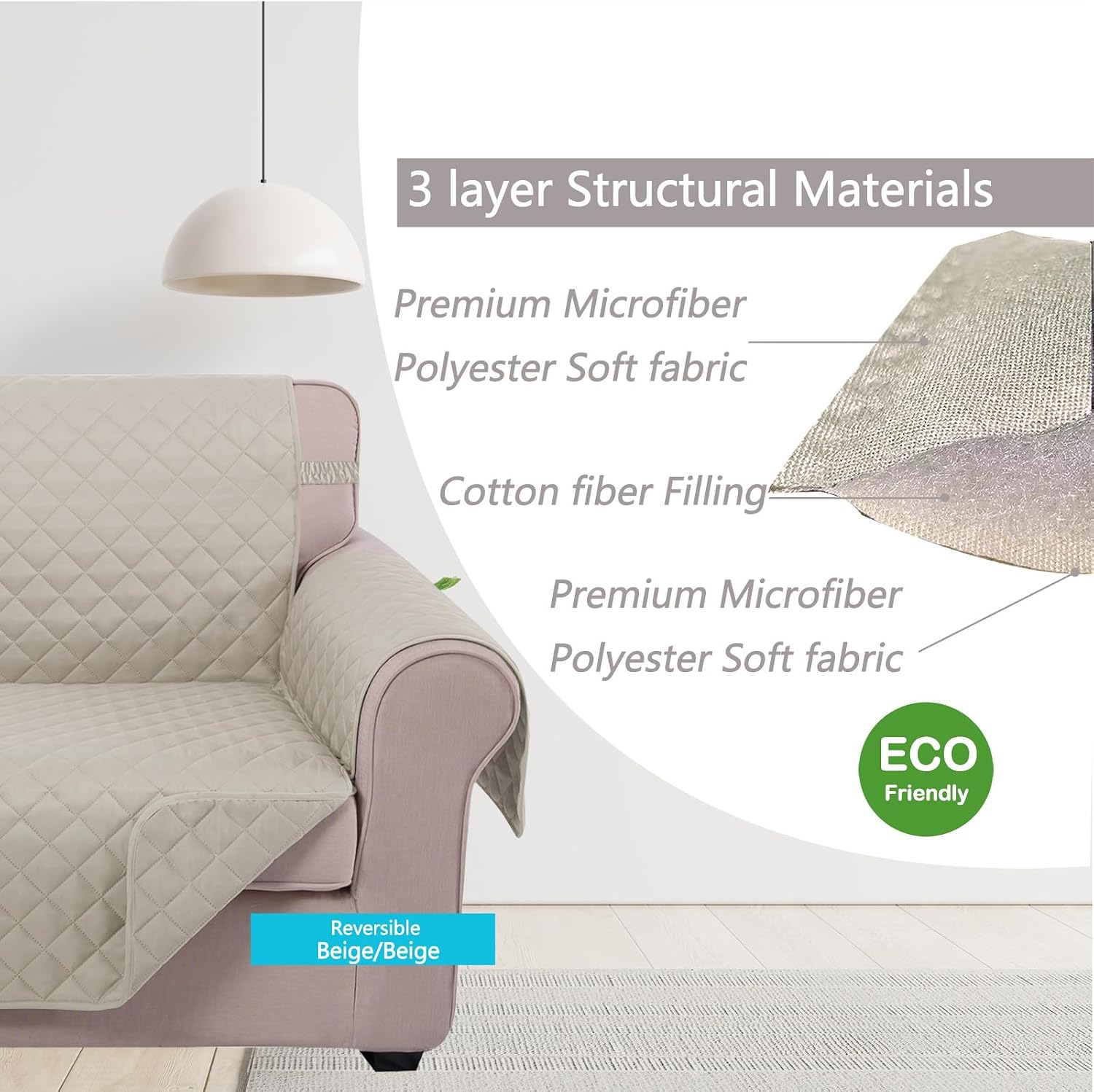 Thumbnail 3 de U-NICE HOME 4 Seater Sofa Cover 91-inch Beige 🛋