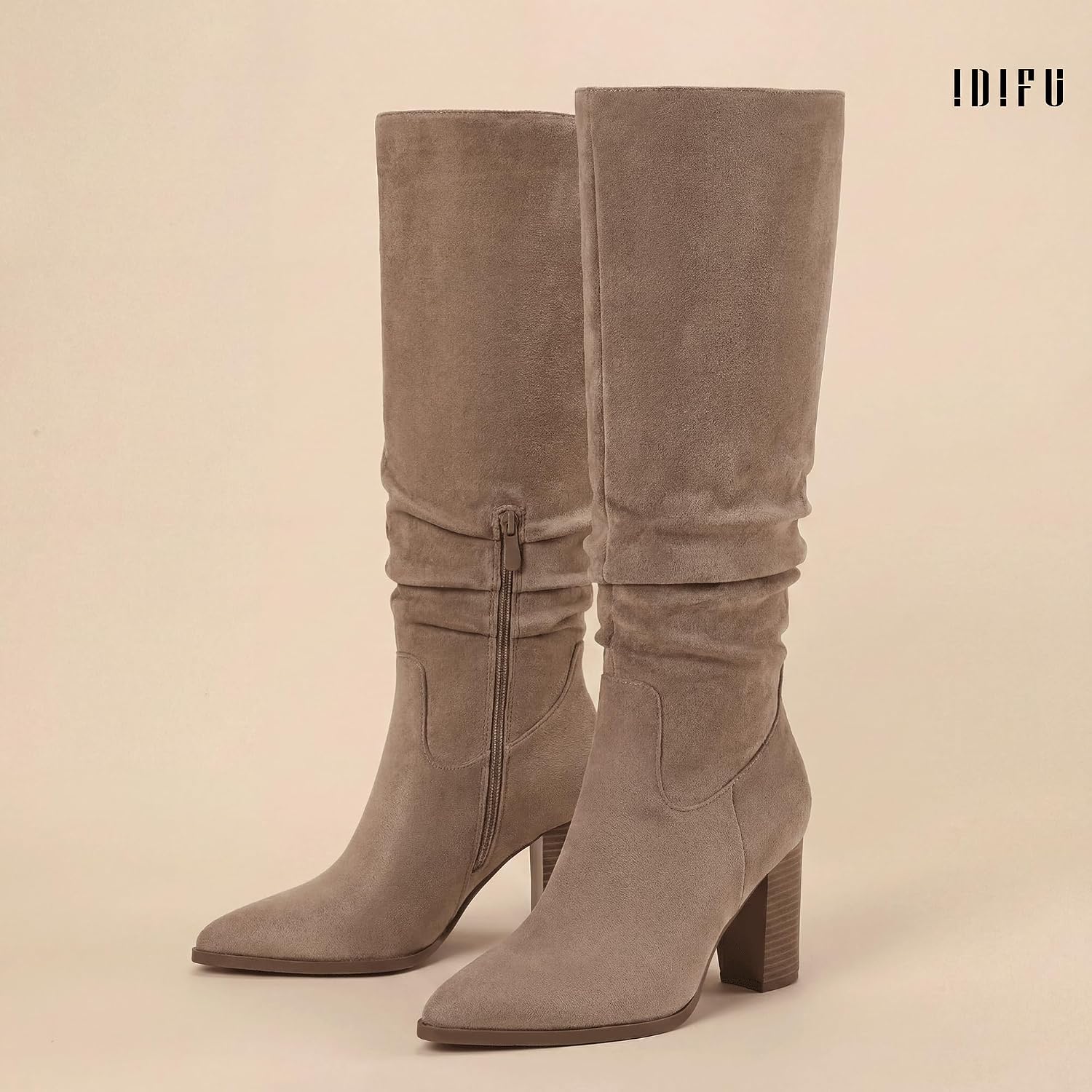 Detalle 2 de IDIFU Women's Knee-High Boots, Faux Suede