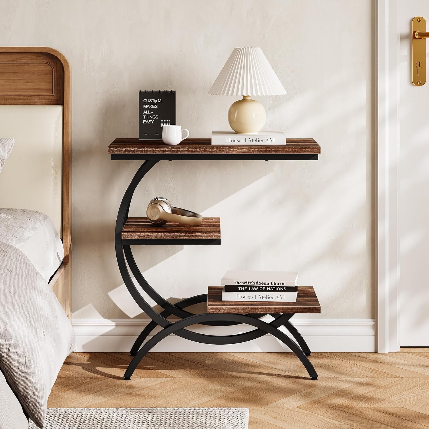 Detalle 1 de LITTLE TREE XFVC-HS069 Narrow End Table with 3 Shelves, Rustic Brown