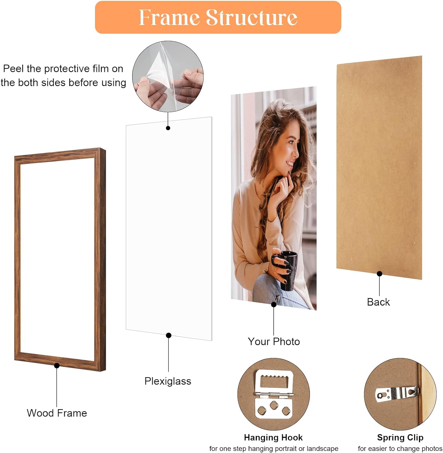 Thumbnail 5 de 16x20 Wood Frame Brown (20x16 option) Rustic Natural Woodgrain Picture Poster Frame with HD Plexiglass