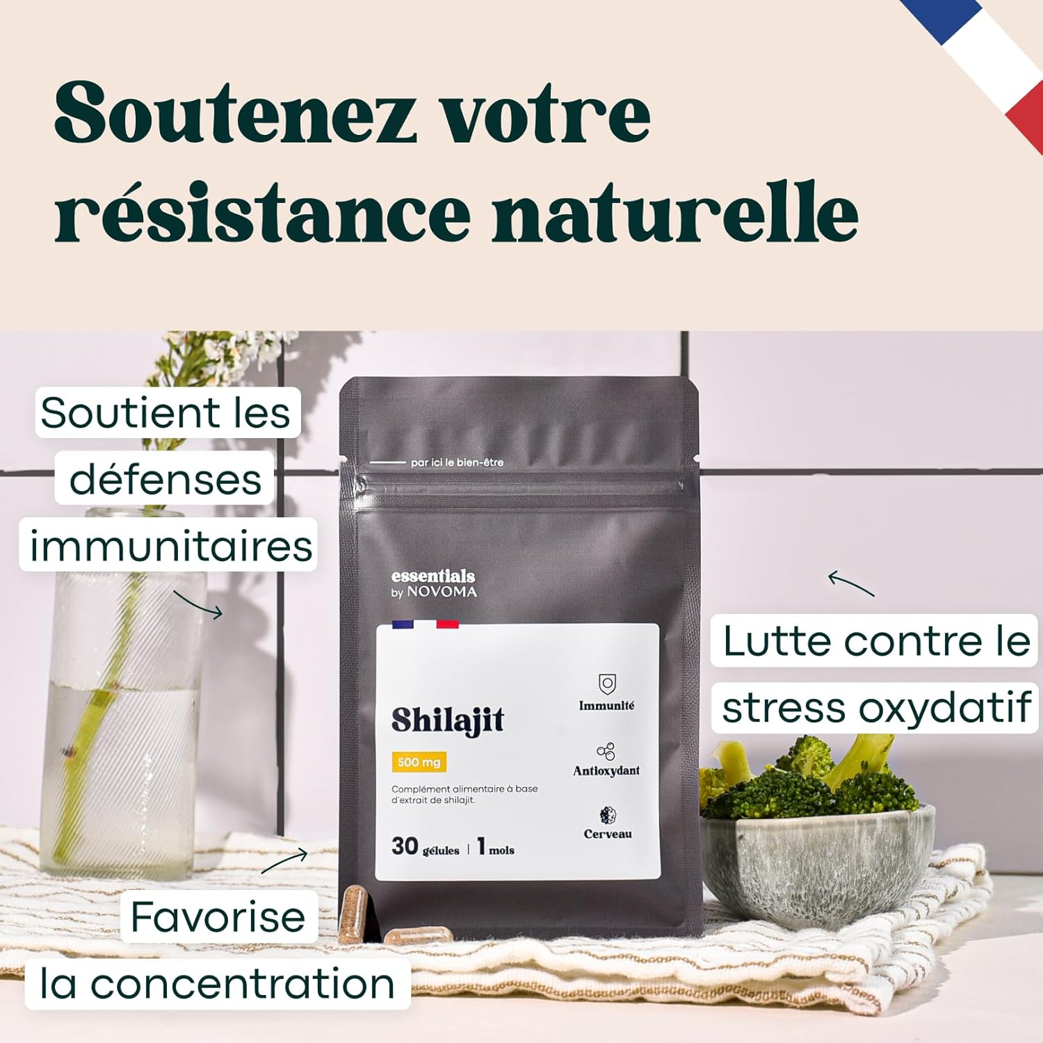 Thumbnail 1 de Shilajit Pure 500 mg – 50% d’acides fulviques (30 gélules) Essentials by Novoma