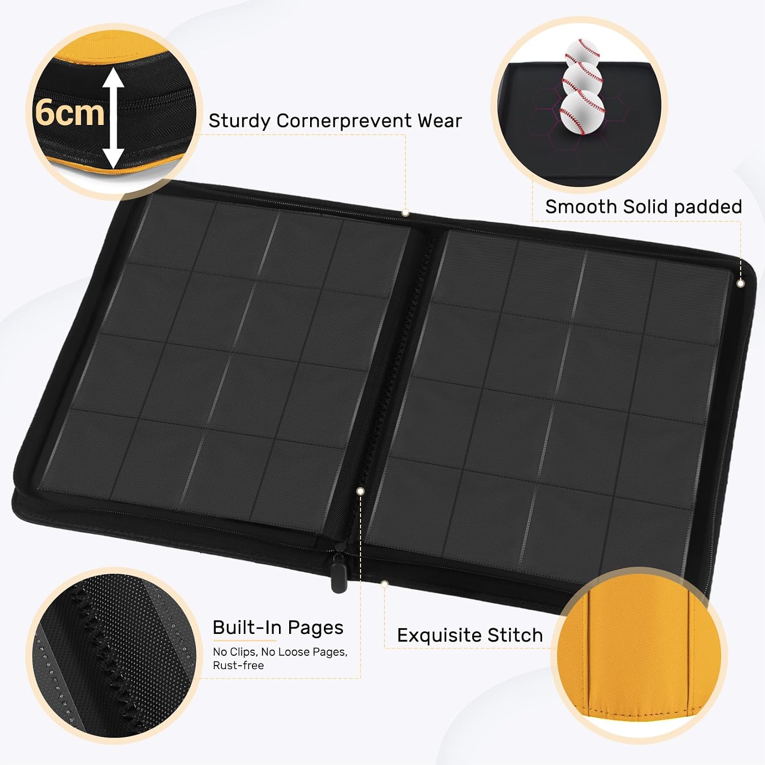 Thumbnail 3 de WITHYU Album da Collezione per Carte 16 Tasche – 1024 Carte, Impermeabile con Zip, Giallo
