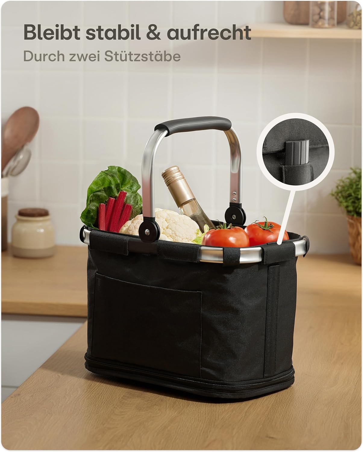 Detalle 2 de Praknu Einkaufskorb Faltbar Klein – 2-in-1 Erweiterbar von 15L auf 35L, Abnehmbarer & Waschbarer Bezug