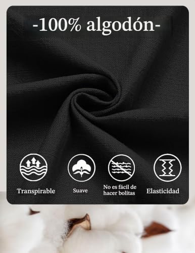 Detalle de COOFANDY Camisa Hombre Manga Corta Verano 100% Algodón – Negro, Regular Fit, Talla M
