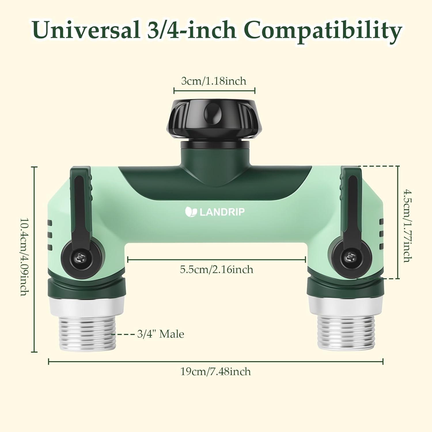 Detalle de Landrip Garden Hose Splitter 2 Way with Individual Valves – 3/4 Inch Heavy Duty Outdoor Faucet Splitter