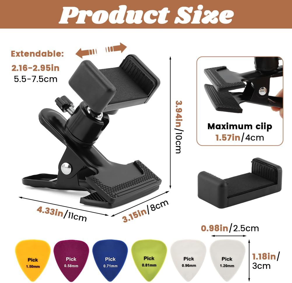 Detalle 2 de Guitar Phone Holder with 360° Rotation