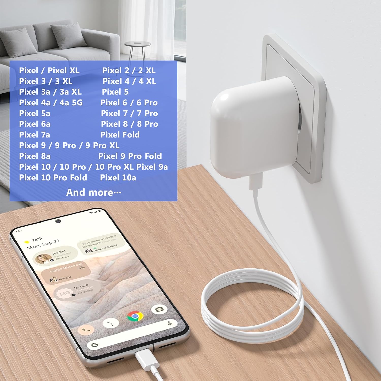 Detalle 2 de Ysevnotan 45 W USB-C-oplader met Power Delivery 3.0 voor Google Pixel