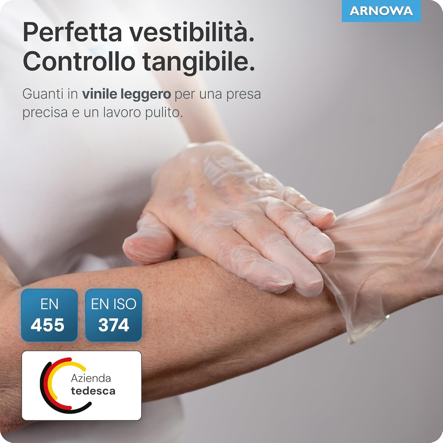 Thumbnail 3 de 100x Guanti monouso in vinile ARNOMED (senza polvere) taglia M, trasparenti