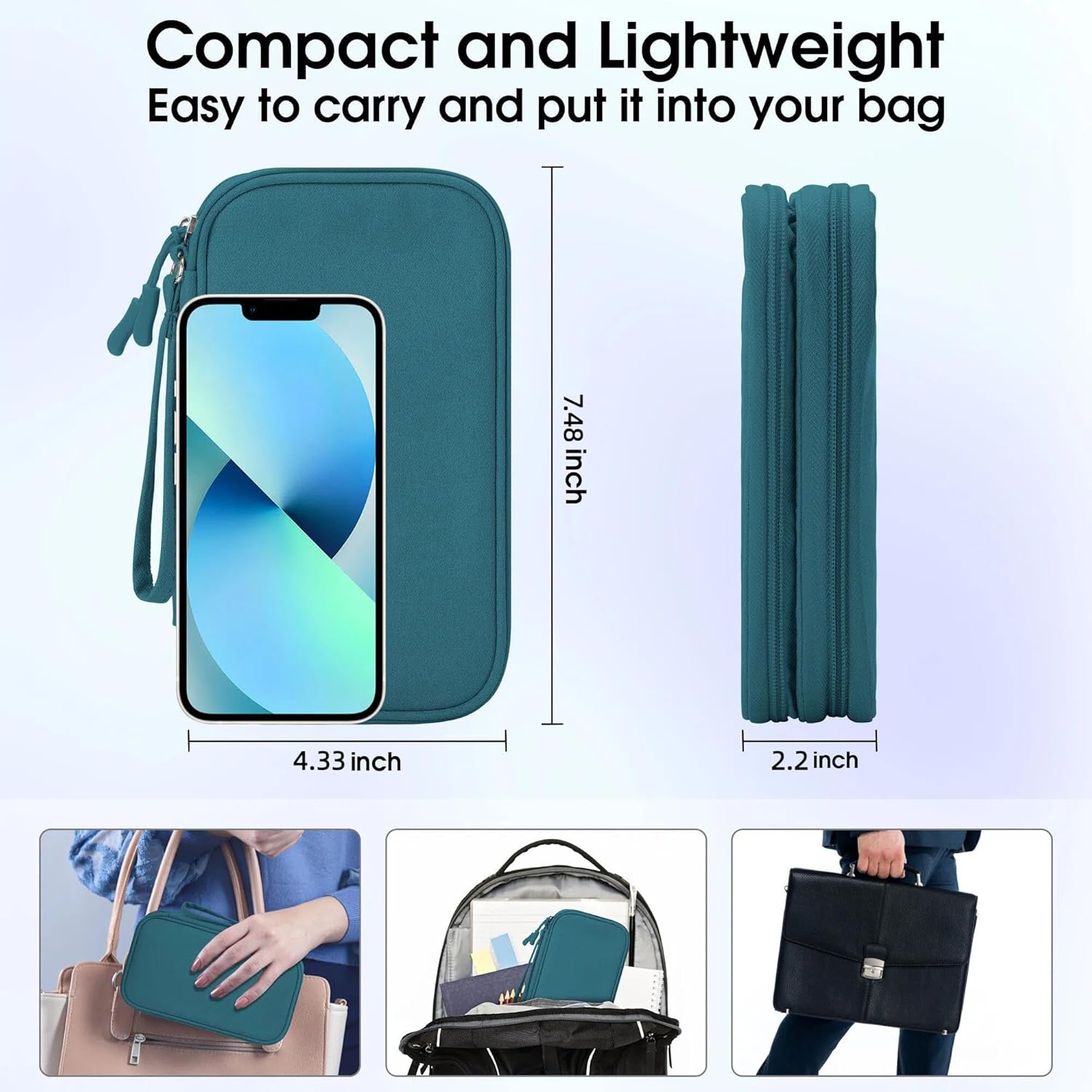 Detalle de Arae Electronic Accessories Organizer Bag (Dark Green, S) for Cables, USBs and Chargers