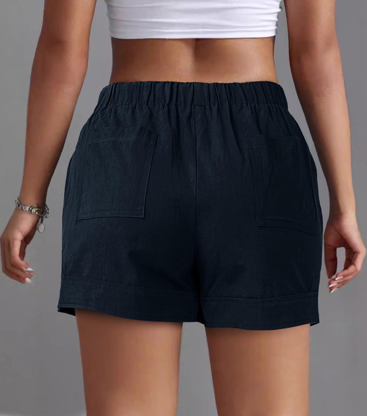 Thumbnail 2 de comefohome Women's UK Summer Drawstring Cotton Elastic Waist Shorts with Pockets