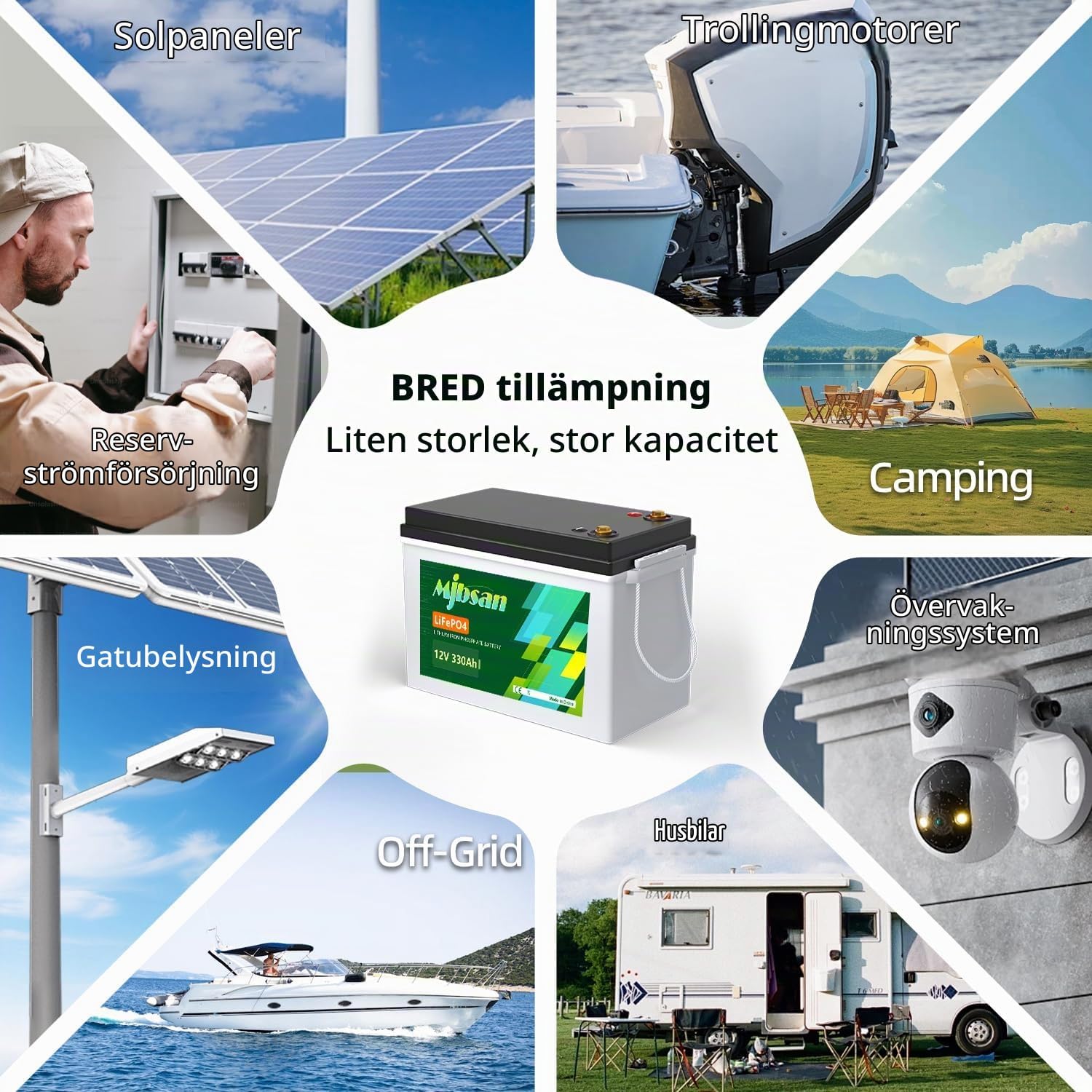 Thumbnail 6 de Mjbsan 12V 330Ah LiFePO4-litiumbatteri med Bluetooth och 200A BMS