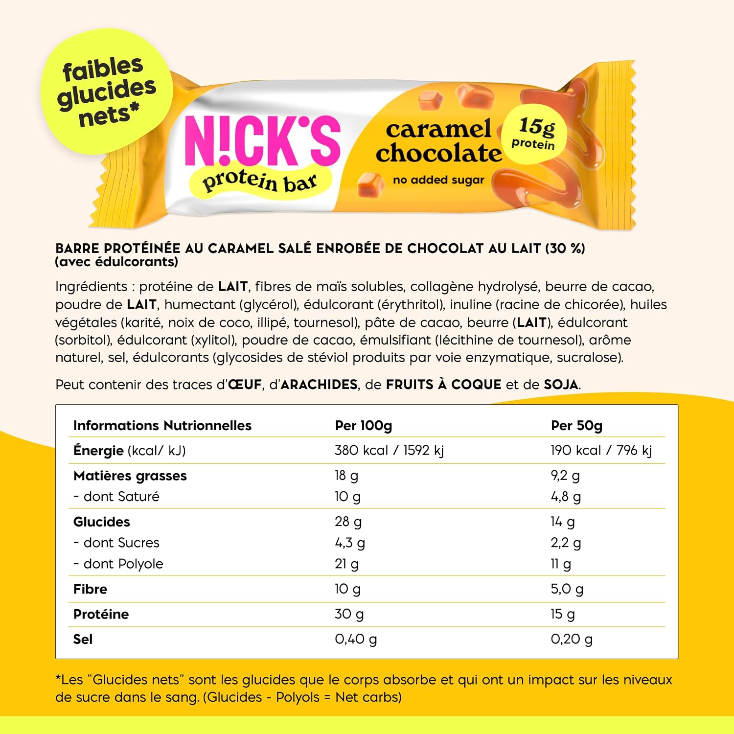 Thumbnail 1 de N!CK'S chocolade-karamel proteïnerepen, 15 g eiwit, glutenvrij, 12 x 50 g