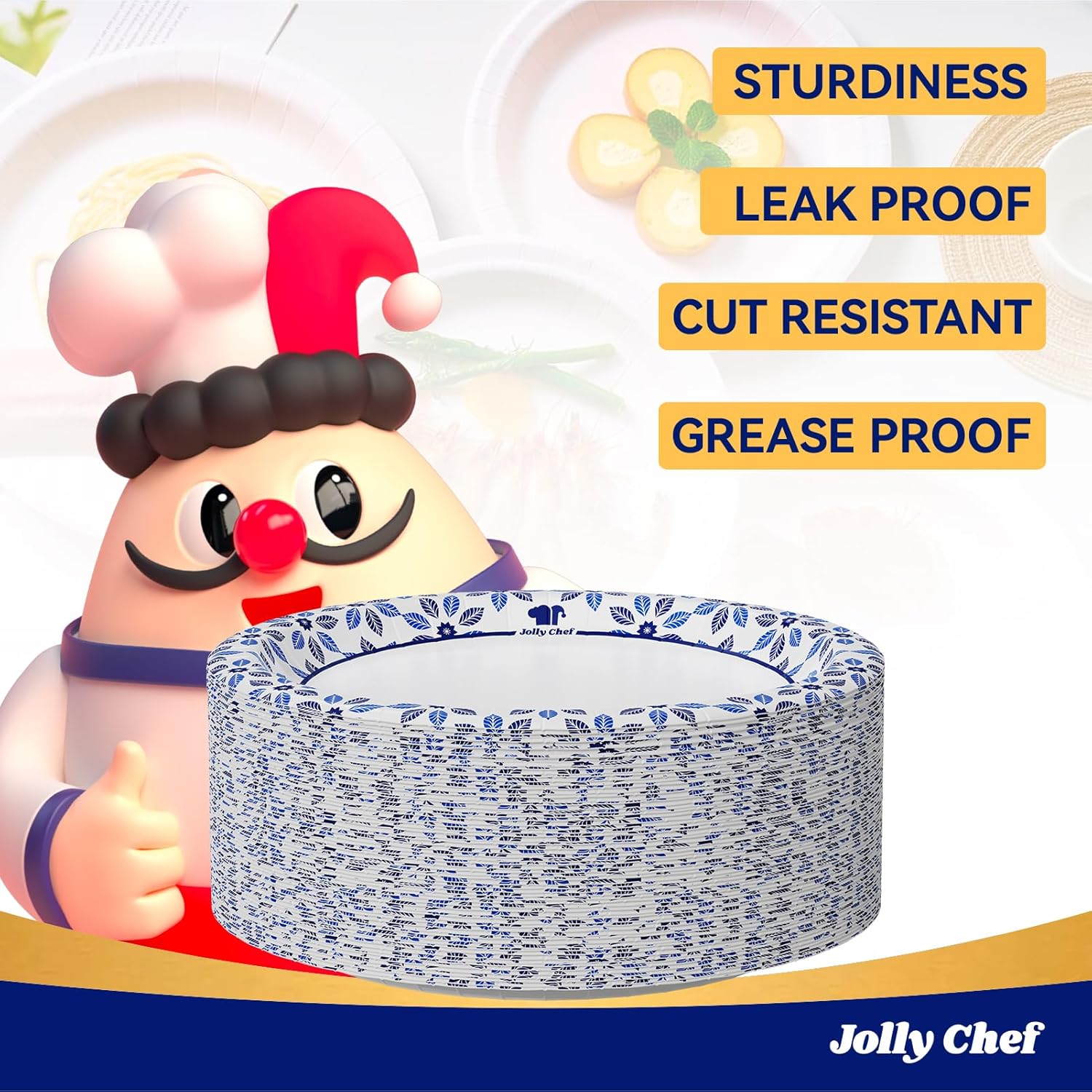 Detalle de JOLLY CHEF 10-Inch Disposable Paper Plates (140 Count) – Soak Proof & Cut-Resistant