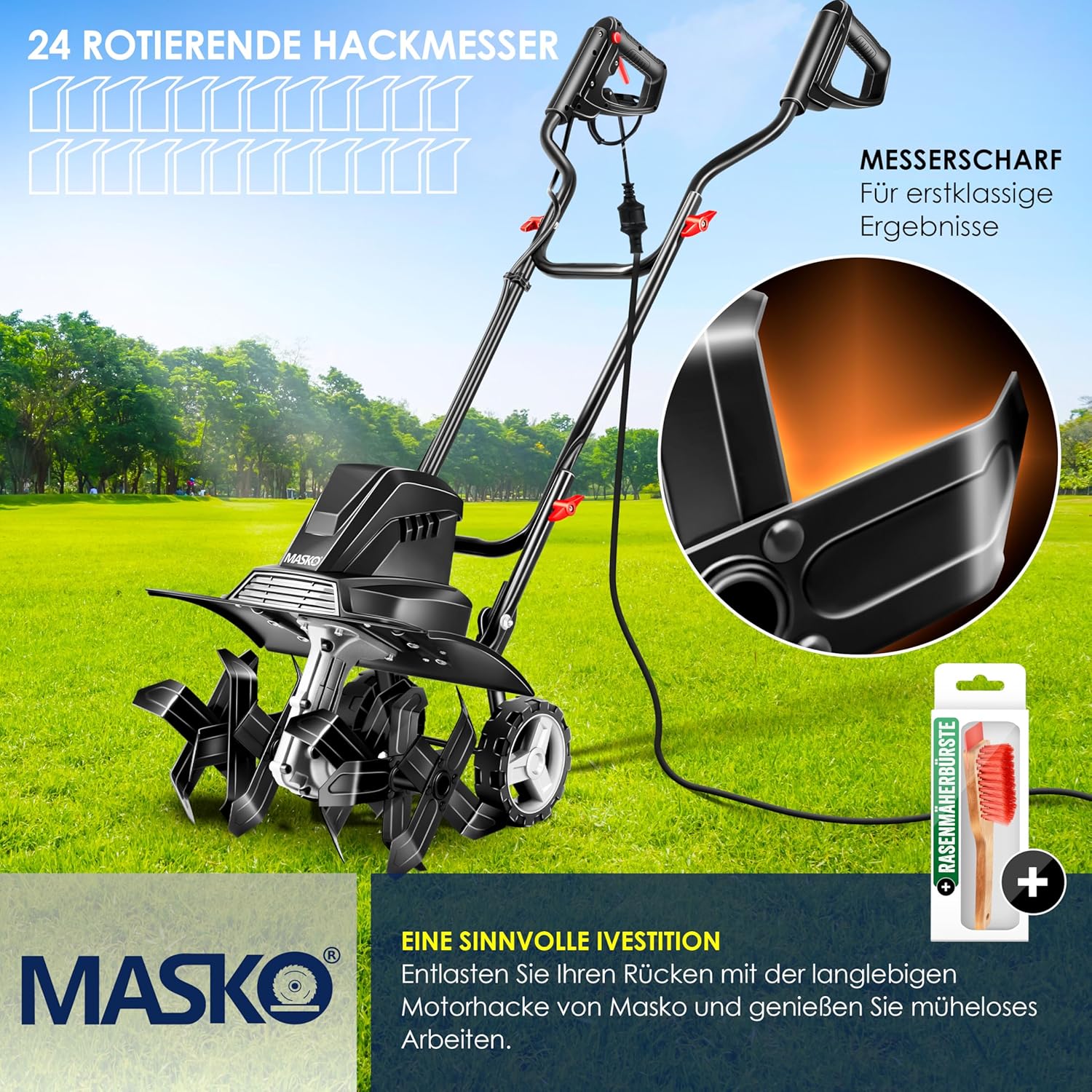 Thumbnail 3 de MASKO® Motorhacke elektrisch mit 1.500 Watt, 45 cm Arbeitsbreite und 20 cm Arbeitstiefe