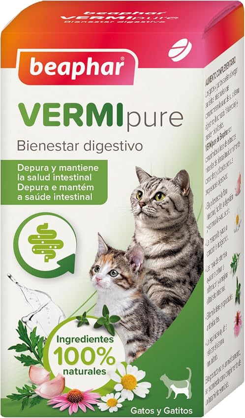Detalle de Beaphar VERMIpure Comprimidos Naturales para Gatos 🐱, 50 unidades