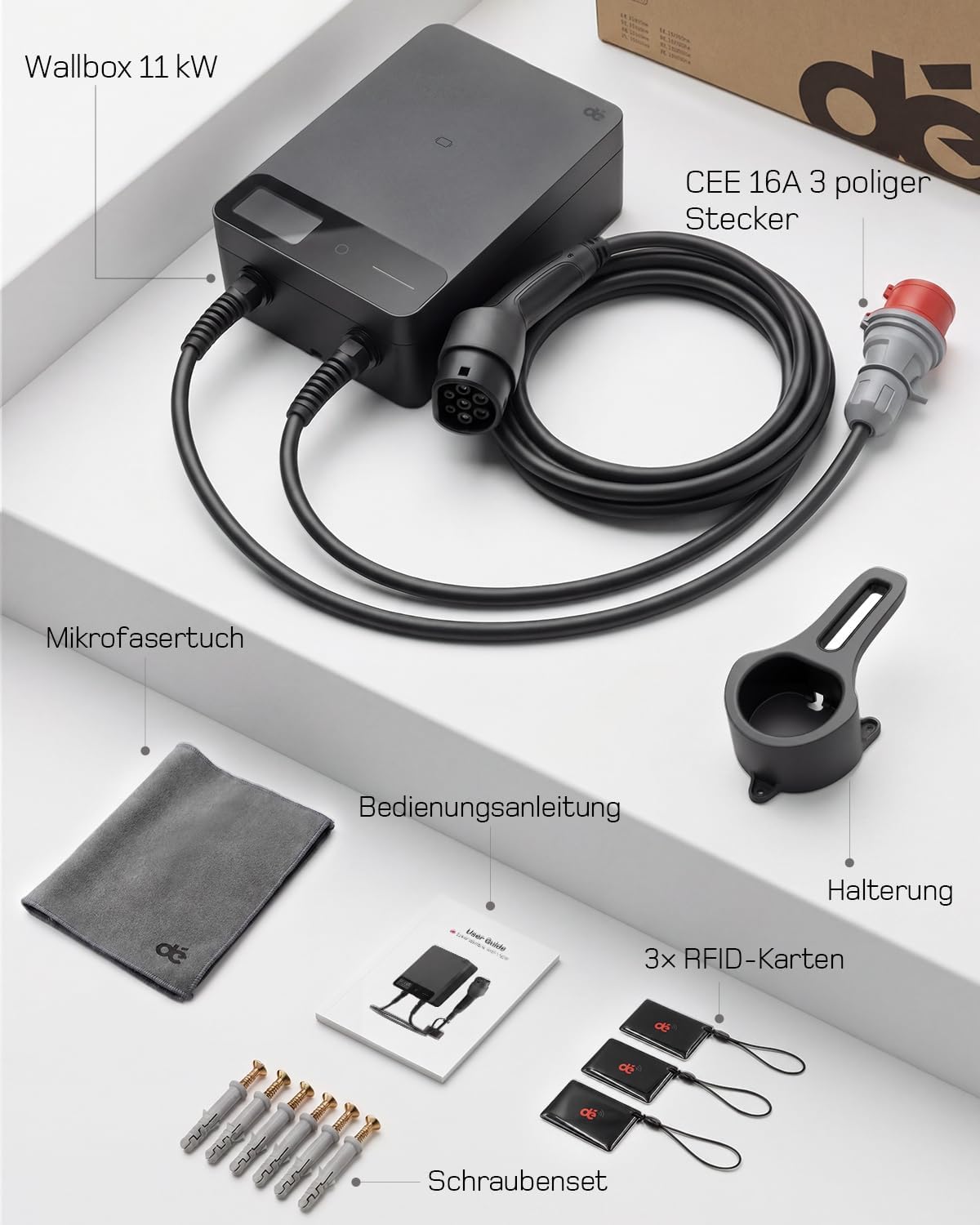 Thumbnail 6 de dé Wallbox 11kW mit APP – 12,5 m Typ 2 Kabel, 3-Phasen EV-Ladegerät, IP54, RCD Typ A 30mA/6mA