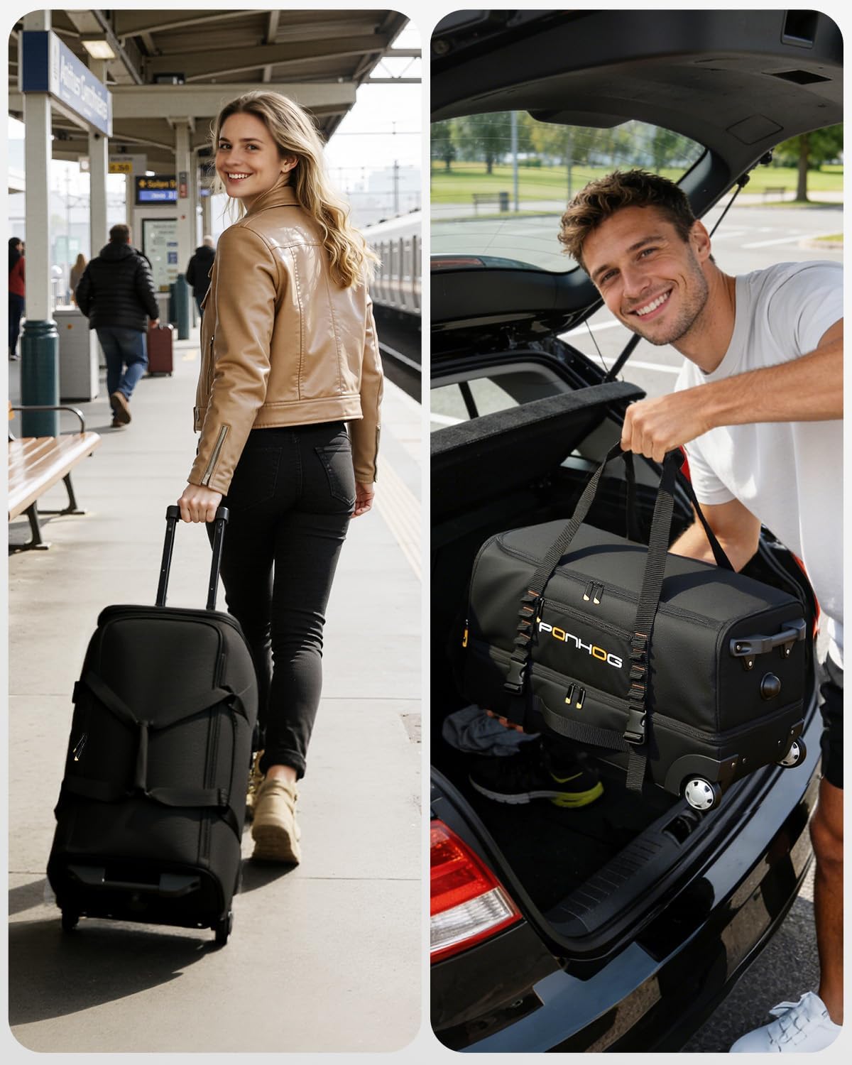 Detalle de Ponhog Borsone da Viaggio con Ruote 55/56/65 cm – Trolley impermeabile 40–50L