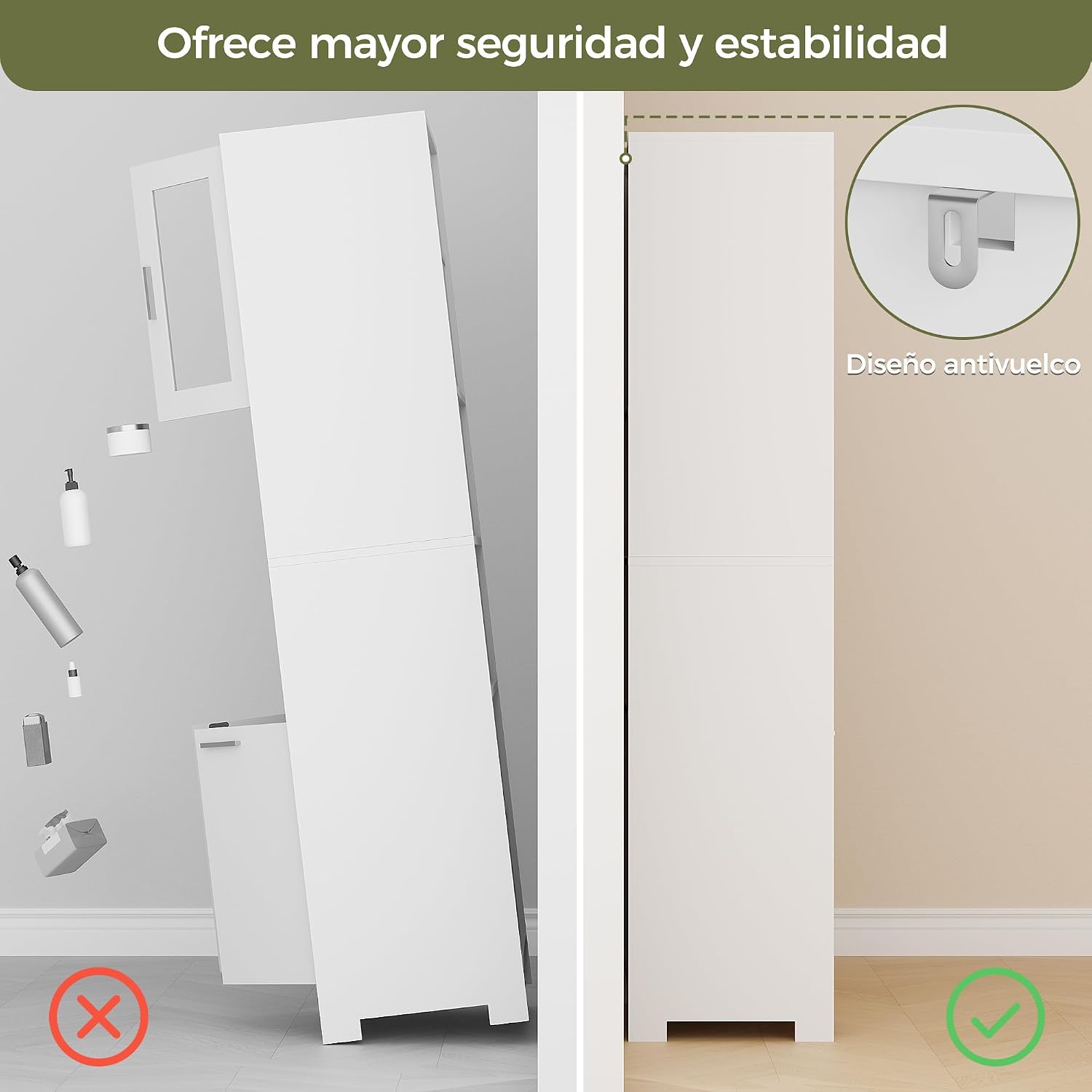 Thumbnail 5 de BEWISHOME Armario Alto de Baño 40x60x180 cm blanco