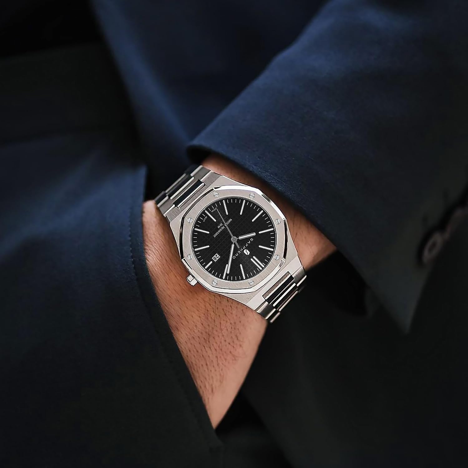 Detalle de SAPPHERO Montre Homme octogonale 10ATM en acier inoxydable à mouvement quartz japonais