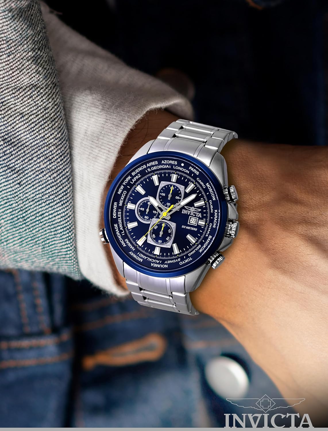 Thumbnail 1 de Invicta Aviator Montre Homme 50 mm – Mouvement Quartz, Acier Inoxydable, Cadran Bleu