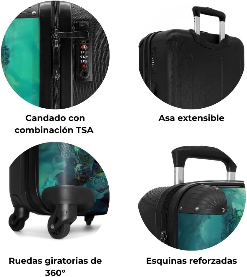 Thumbnail 6 de NoBoringSuitcases.com® Maleta de Cabina Cruz Flor Turquesa ✈