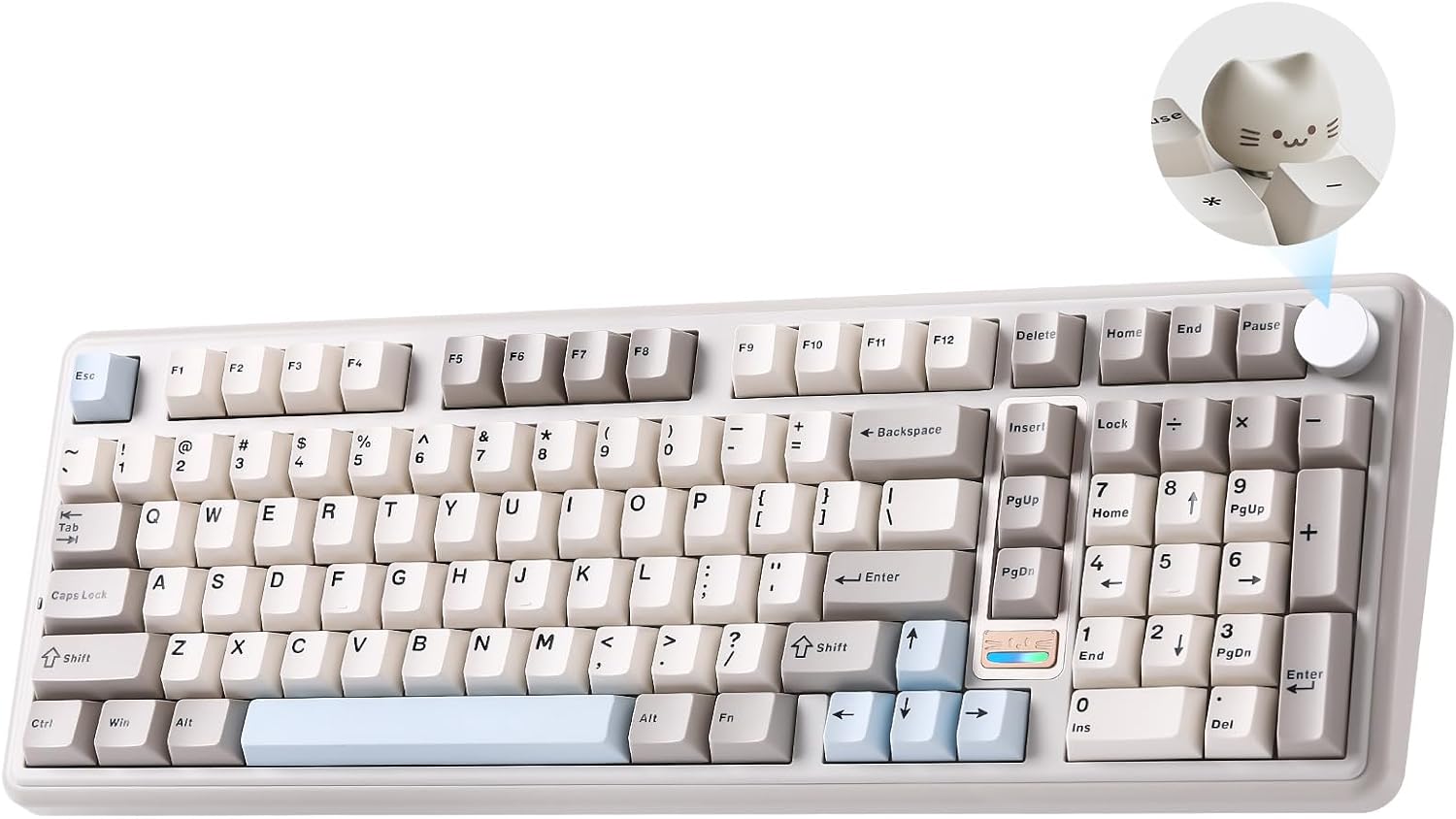Detalle de YUNZII B98 Pro QMK/VIA Tri-Mode Wireless Mechanical Keyboard (96% with Numpad, Cat Knob, Hot-Swap, RGB, Beige)