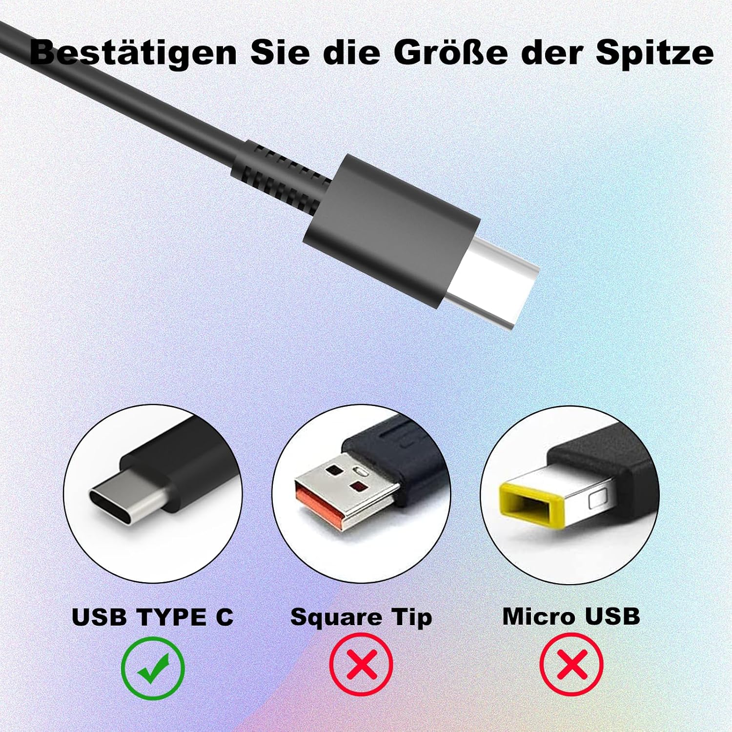 Detalle de 65W USB-C Laptop-Ladegerät Kabel für Lenovo ThinkPad, HP, Dell, Asus, Acer, Samsung und mehr