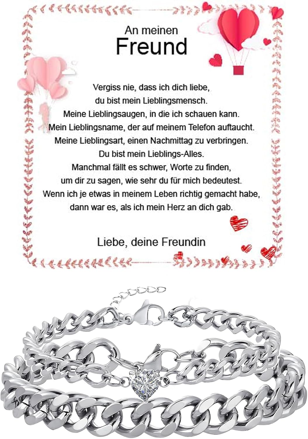 Detalle de Fehki Partnerarmband Edelstahl 316L 17 cm