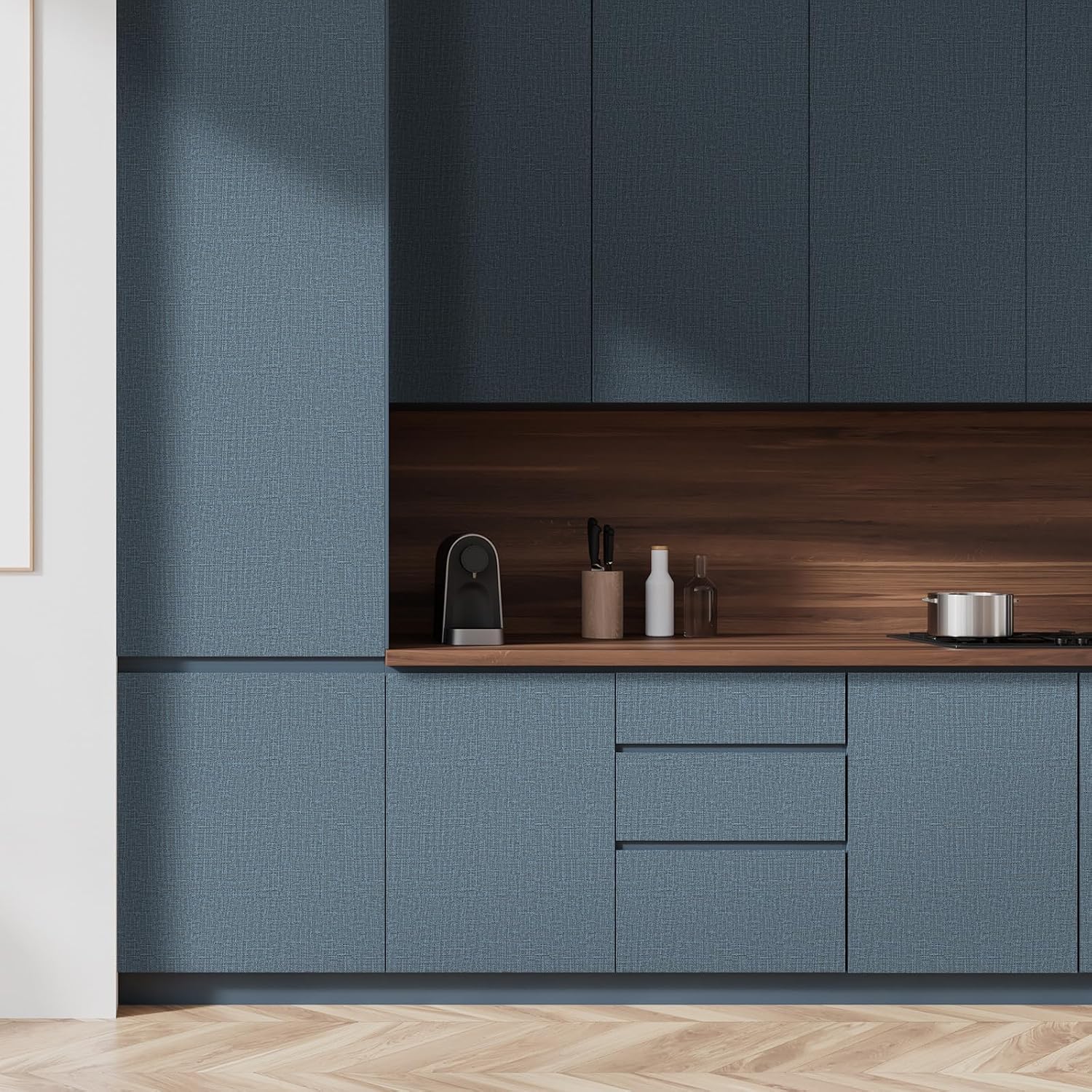 Detalle 1 de WADILE QZ-XDW-02-ZL-10M Grasscloth Peel-and-Stick Wallpaper, Navy Blue Vinyl