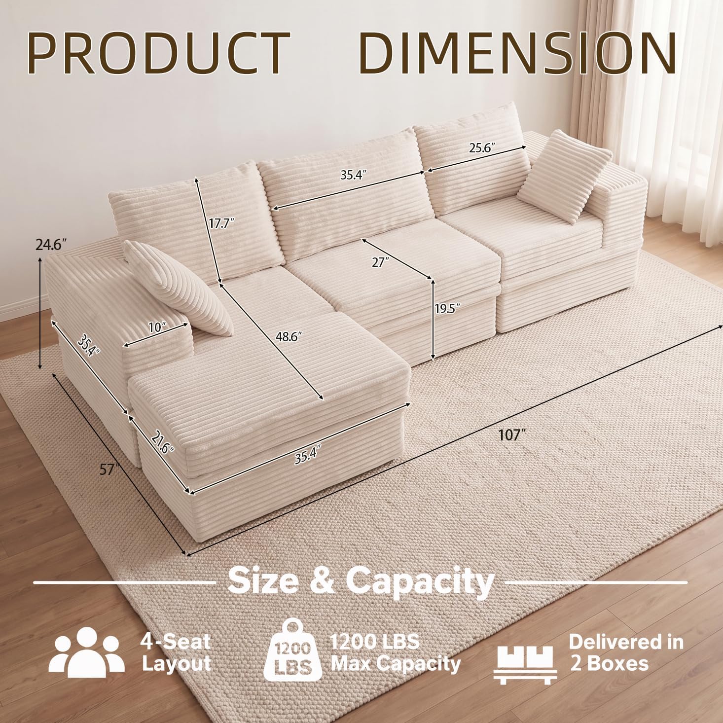 Detalle de NABUMI Sectional Sofa, Corduroy