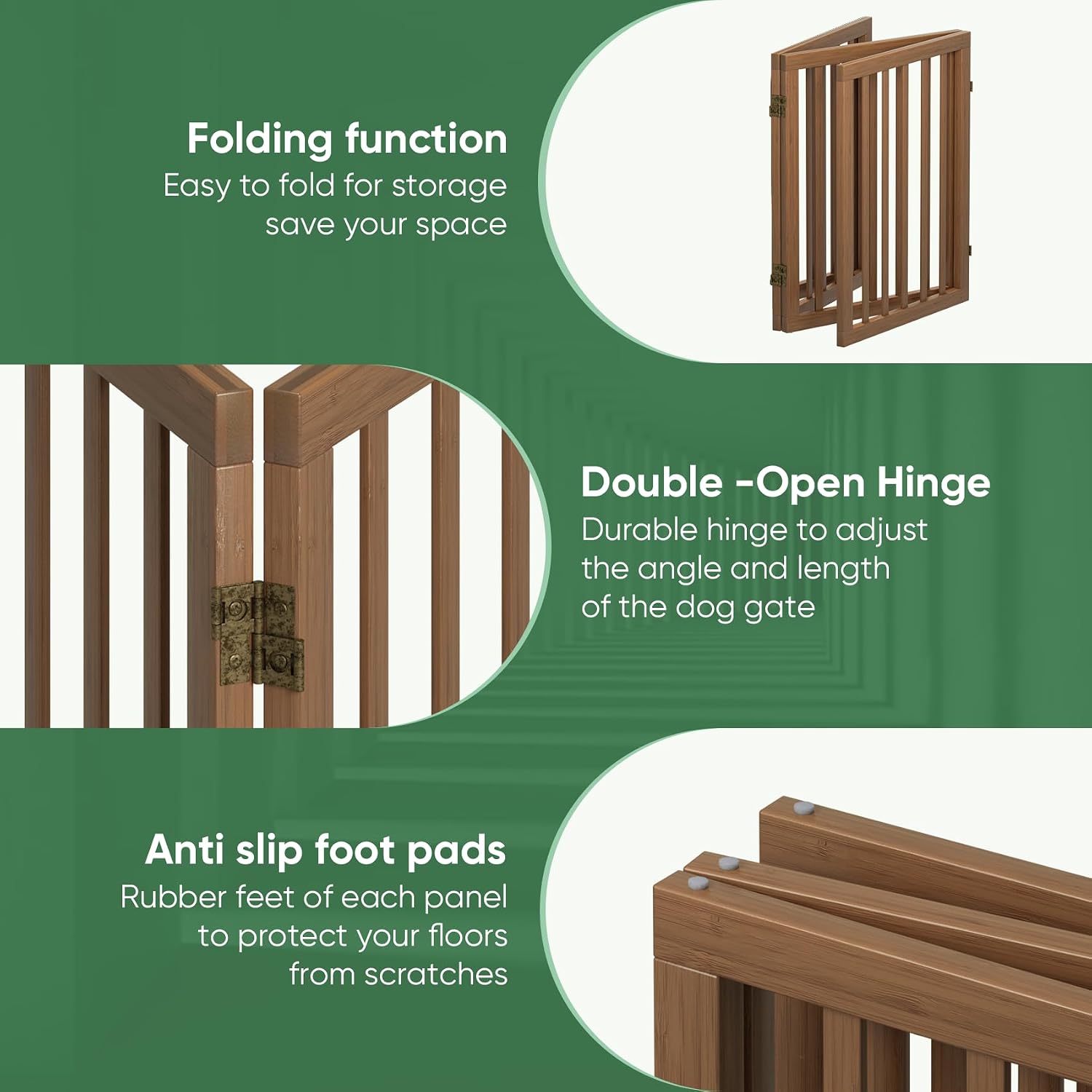 Detalle de Tall Dog Gate for Doorways — 3-Panel Foldable Freestanding Indoor Gate (Dark Walnut)
