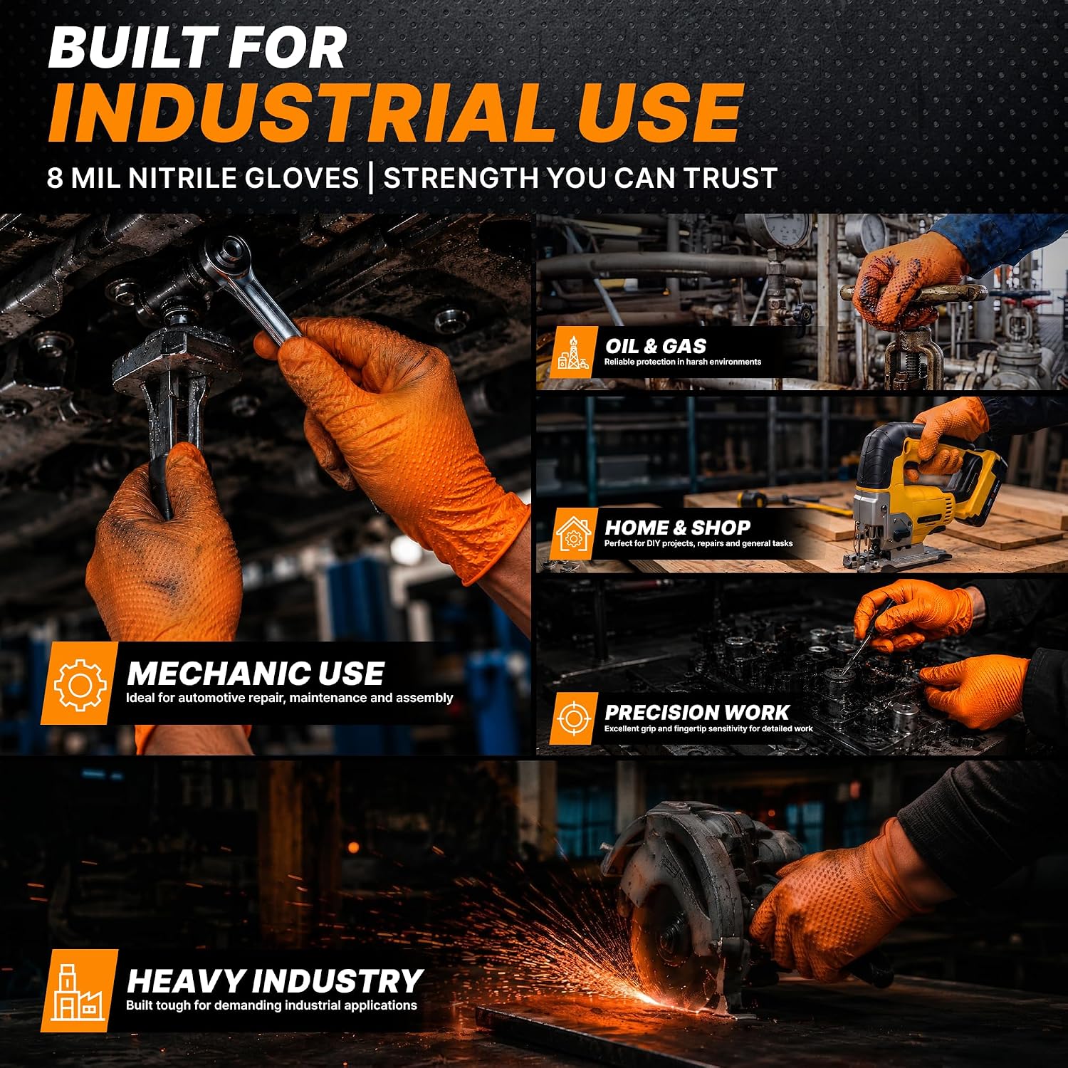Thumbnail 5 de TitanFlex Hd45a05 Heavy-Duty Nitrile Gloves, 8-Mil Orange, XXL