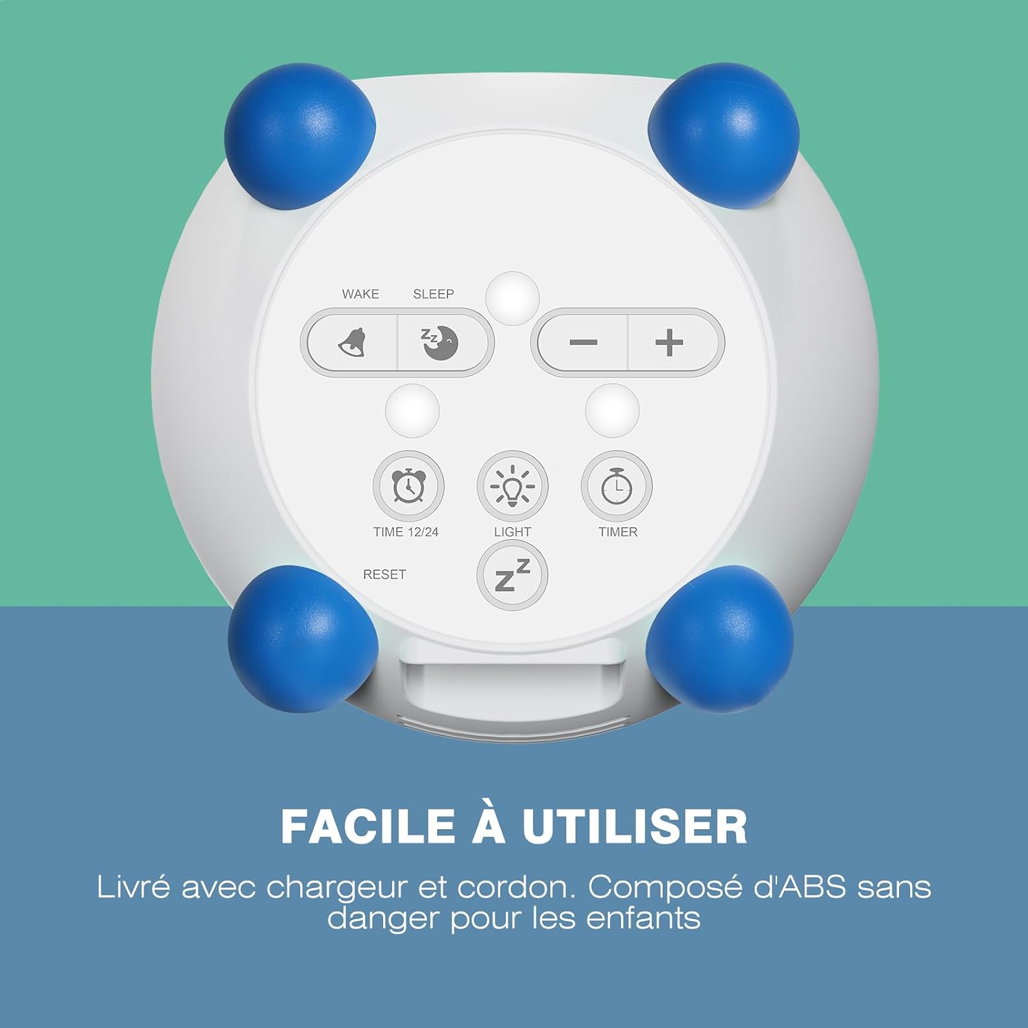 Detalle de I·CODE Reveil Enfant jour/nuit avec veilleuse et fonction sieste (bleu)