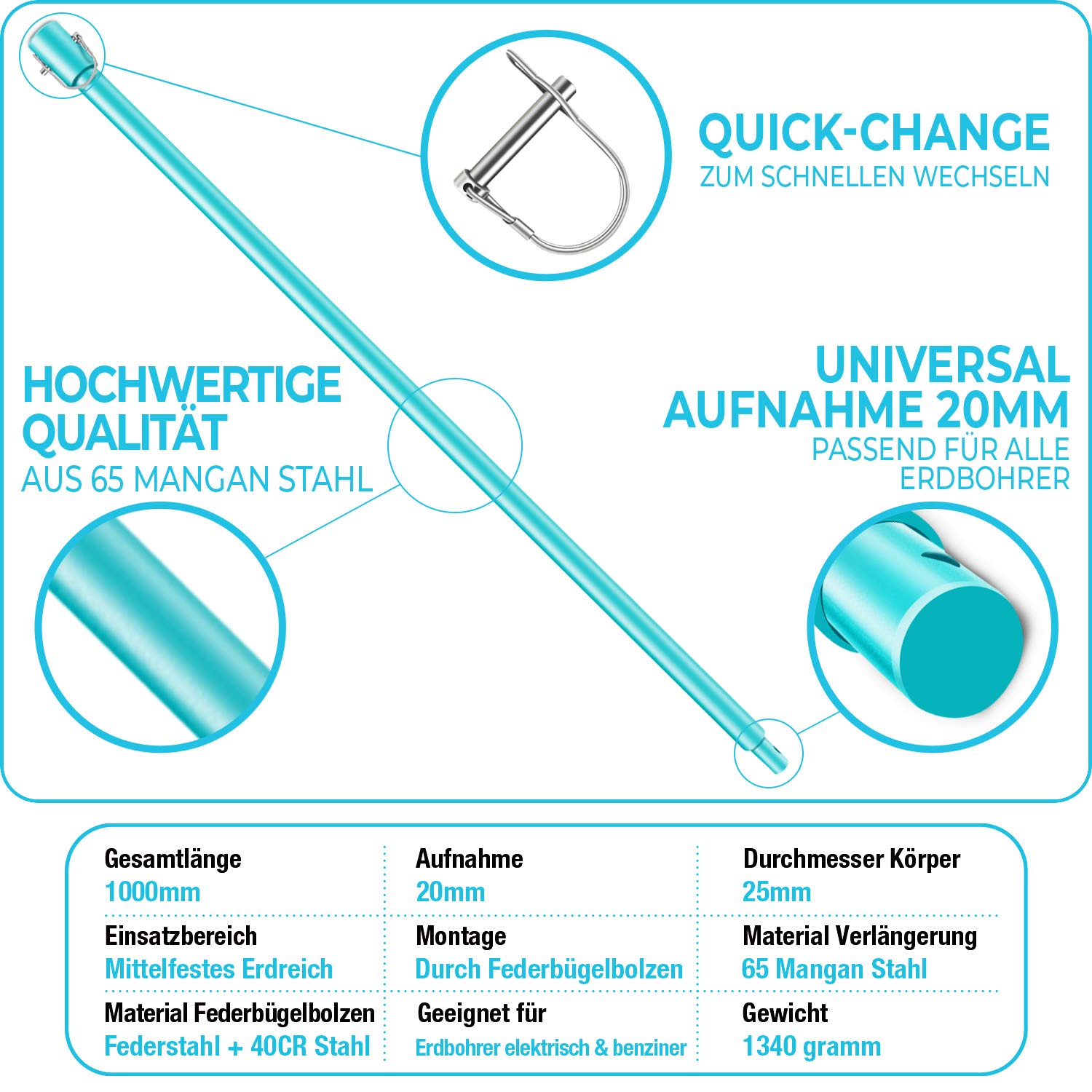 Thumbnail 1 de BRUNNENTAL 5m Verlängerung + 5x Quick Change – Tiefenbohren mit Schnellwechsel für Erdbohrer