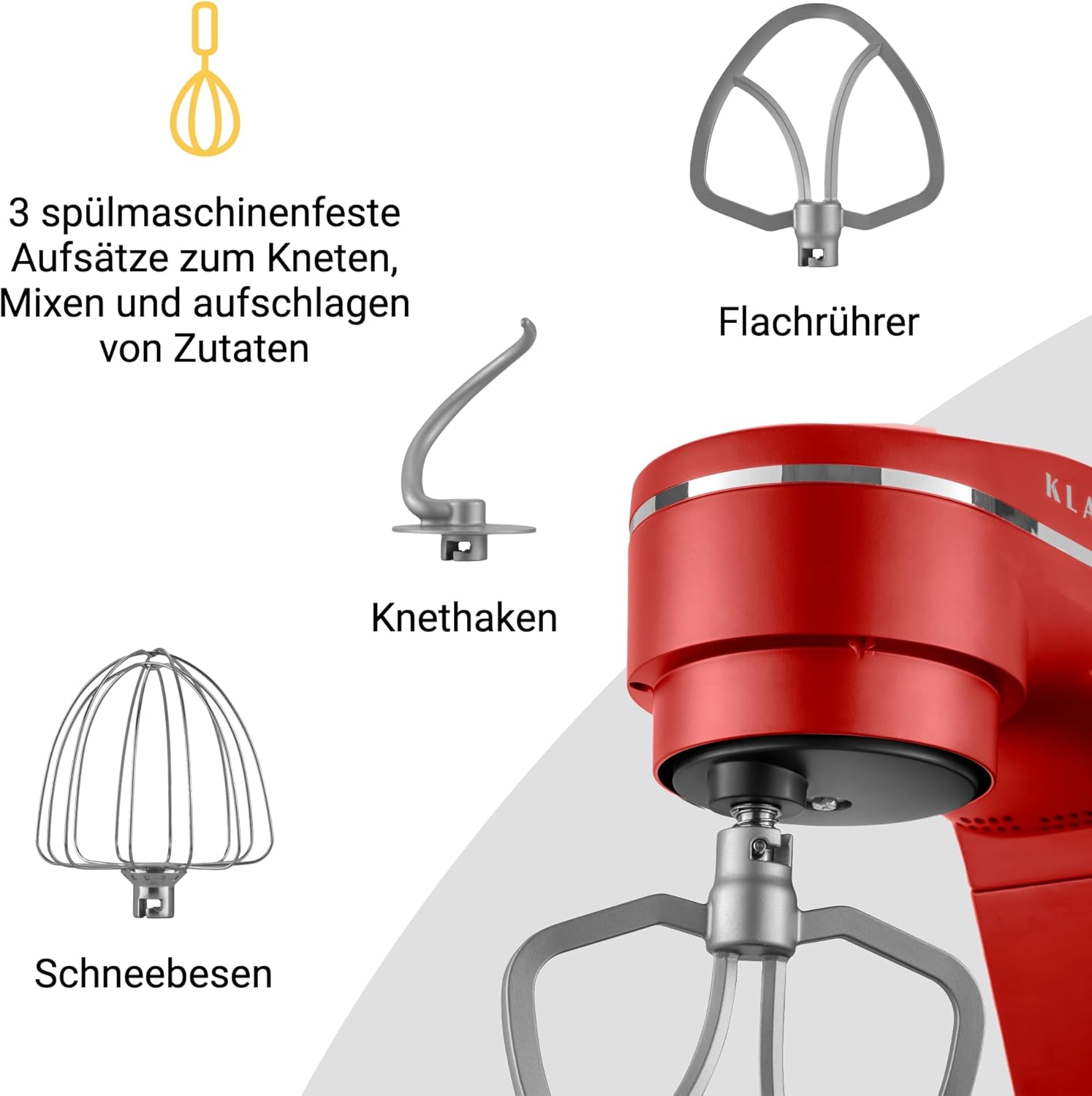 Thumbnail 4 de KLAMER Küchenmaschine 1800W – Knetmaschine für Brotteig mit 6-Liter-Edelstahl-Schüssel, Planetenrührwerk & Timer