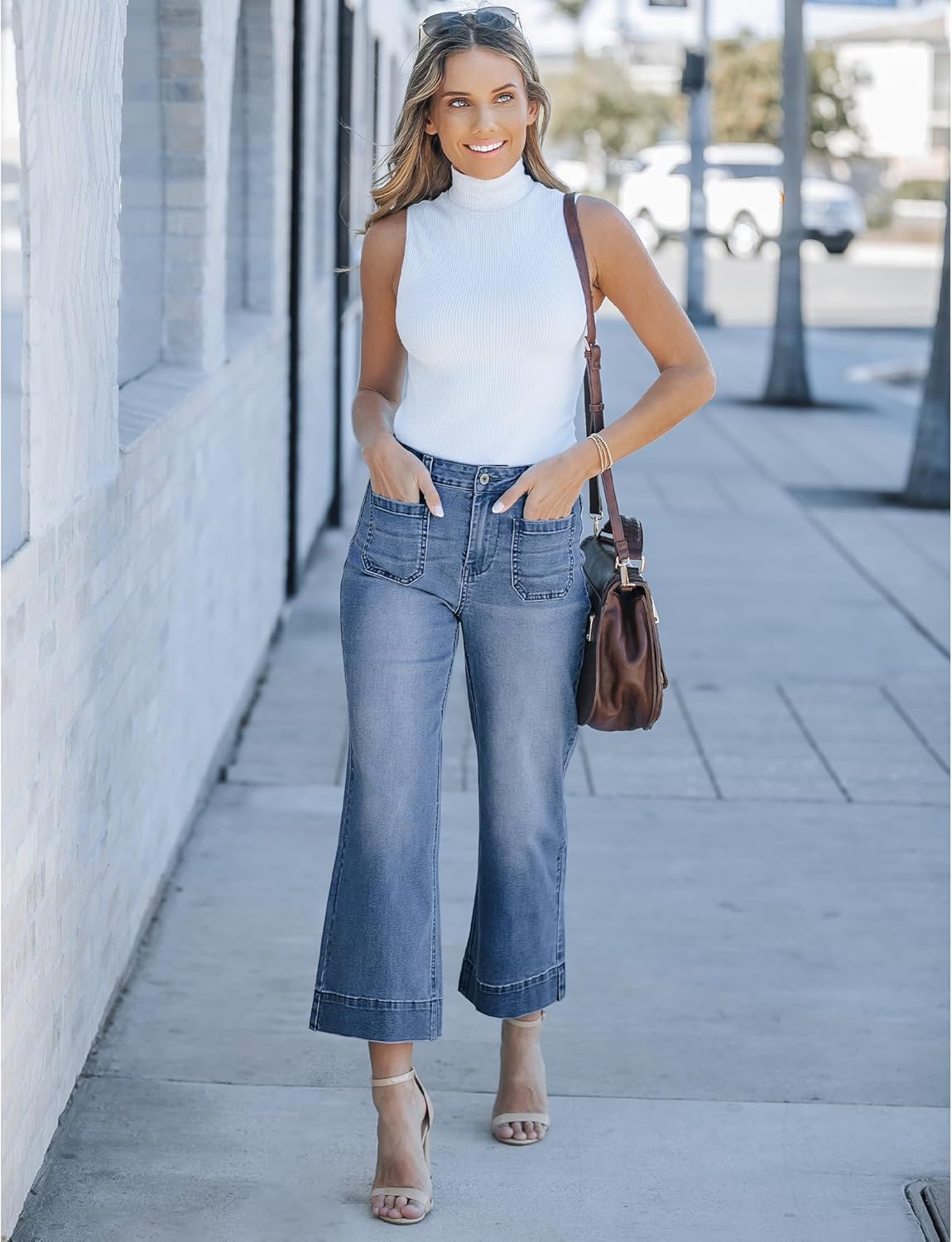 Thumbnail 6 de luvamia Wide Leg Jeans for Women: High Waisted, Cropped Flare with Patch Pockets