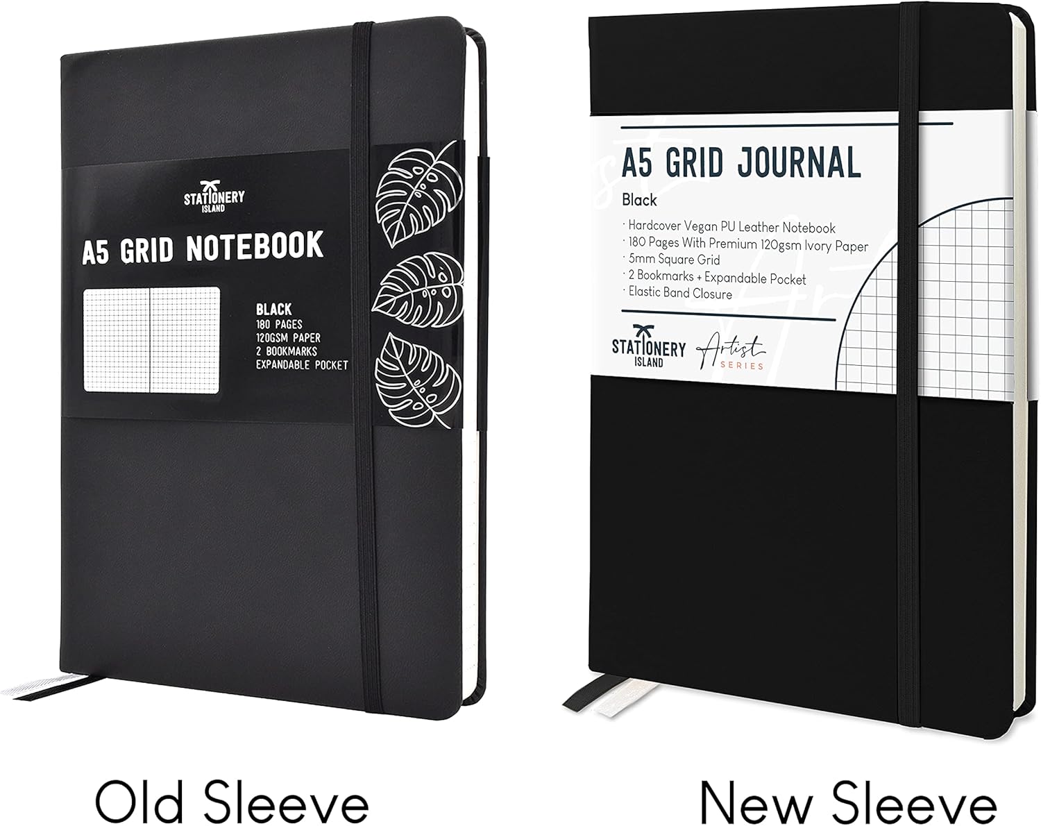 Thumbnail 6 de STATIONERY ISLAND Notizbuch A5 Kariert – Hardcover, 180 Seiten, 120 g/m², 2 Lesebändchen, praktische Tasche