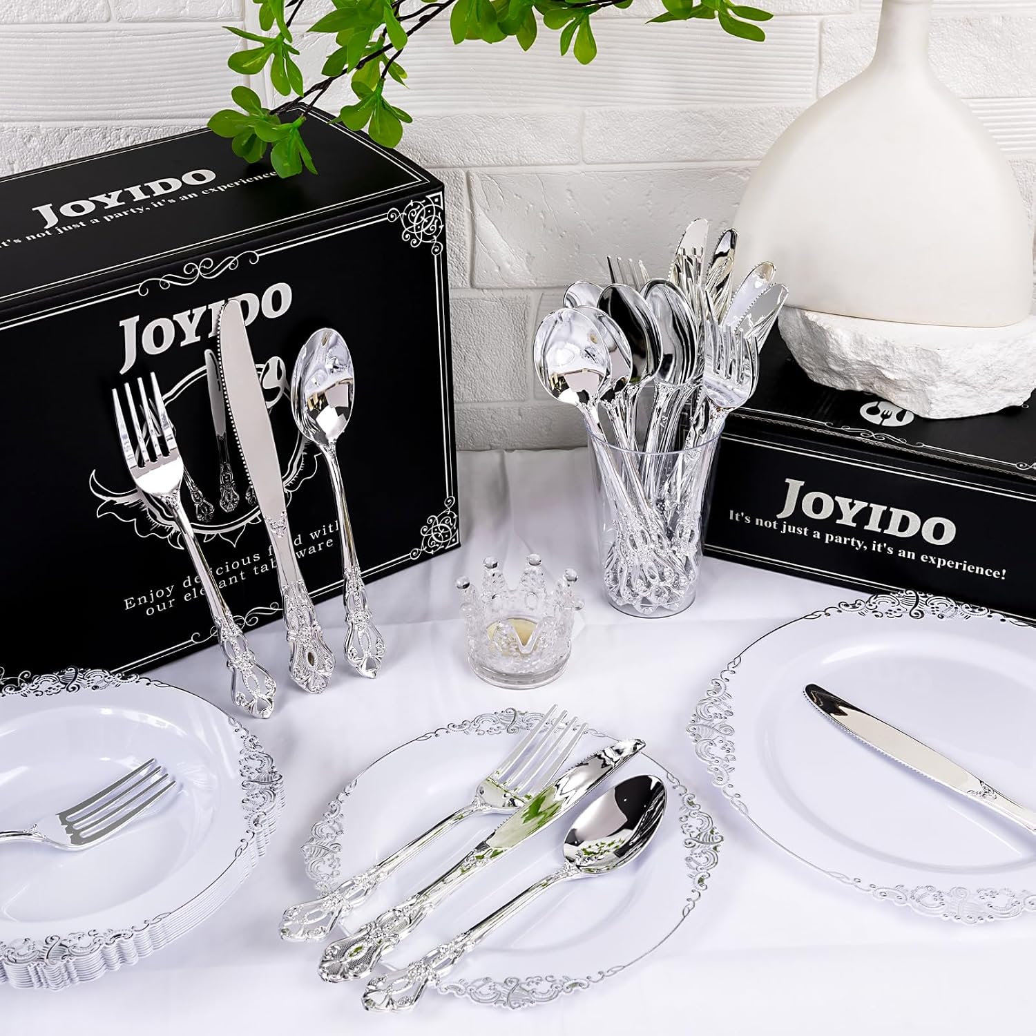 Thumbnail 2 de Joyido 150PCS Silver Plastic Silverware - Heavy Duty Disposable Flatware for Catering, Parties, and Weddings