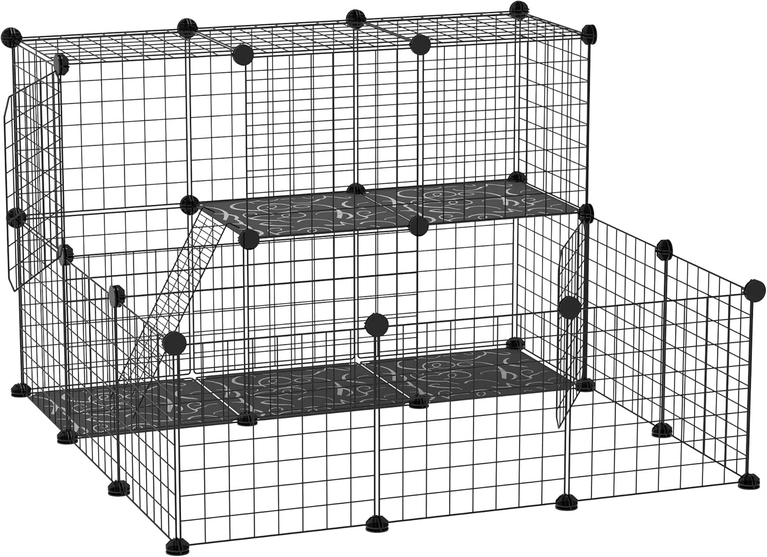PawHut Parc Modulable pour Petits Animaux – 24 Panneaux Noir, enclosure pour chiots et lapins