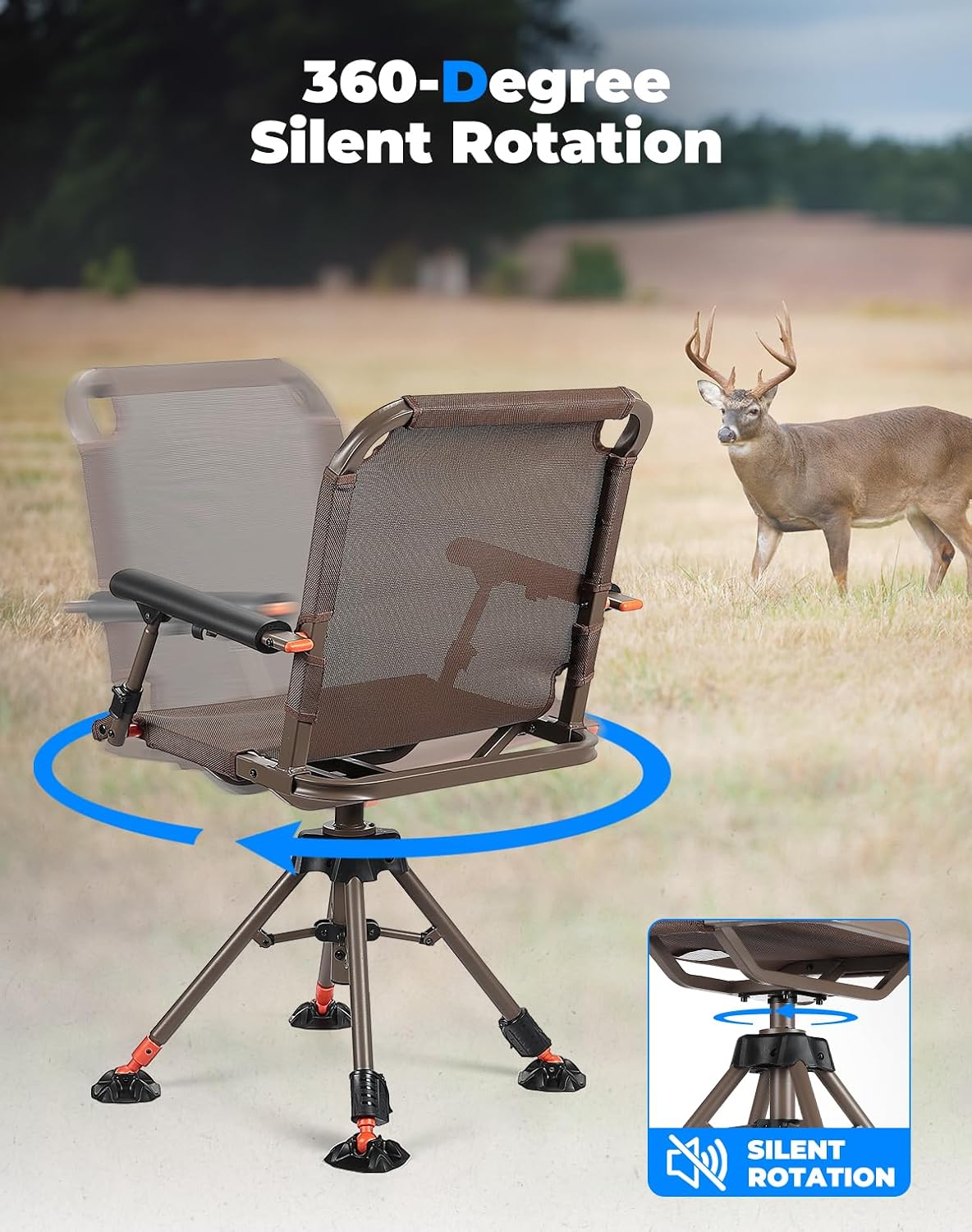 Detalle de KEMIMOTO B1702-00401BR Hunting Blind Chair, 360° Swivel, Adjustable Height