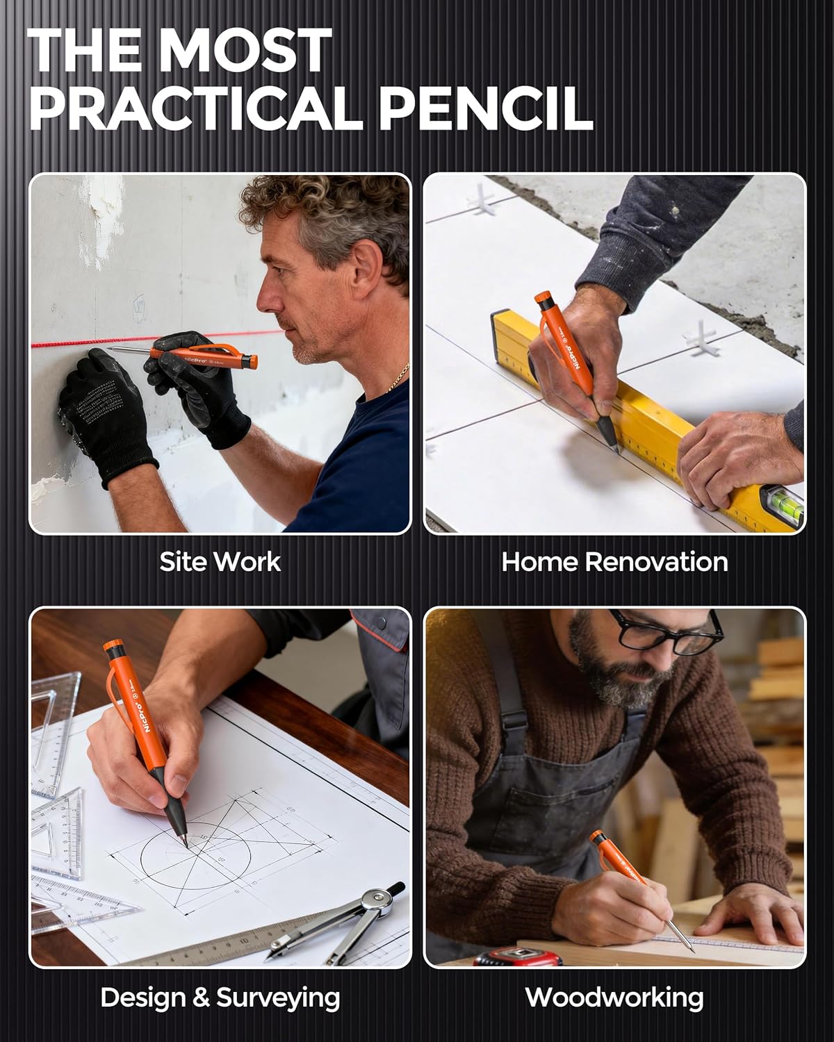 Thumbnail 5 de Nicpro Upgraded 3-in-1 Carpenter Pencils Set with Finger Grip