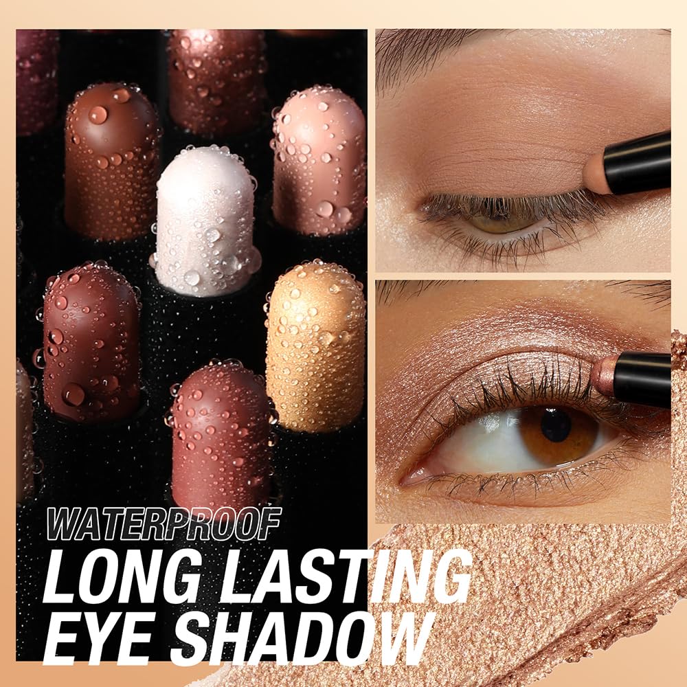 Detalle de 8-teilige Lidschatten-Sticks Set (Lidschatten Bleistift) – cremige matte & schimmernde Metallic-Farben, wasserfest