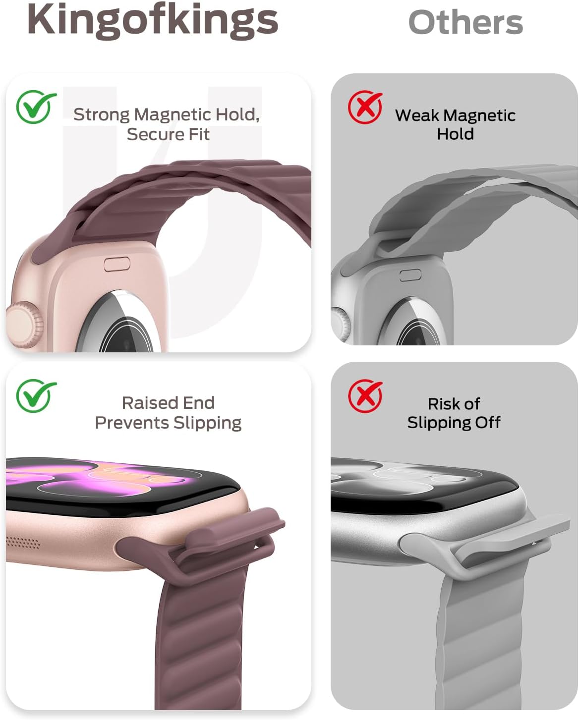Detalle de Patented Magnetic Silicone Sport Band for Apple Watch (Series 11 to Ultra) — Two Size Options, Infinitely Adjustable Magnetic Lock