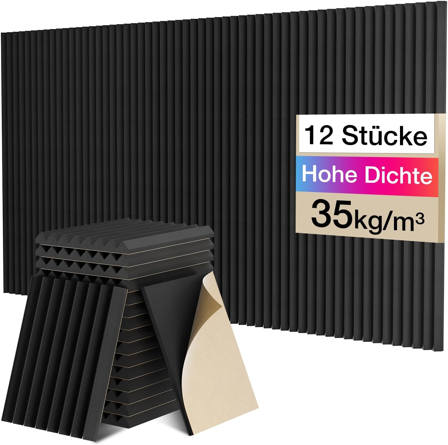 Detalle de Sonic Acoustics 12 Stück Selbstklebende Schallabsorber – 3D Hochdichte Akustikschaumstoff 2,5 cm, 35 kg/m³