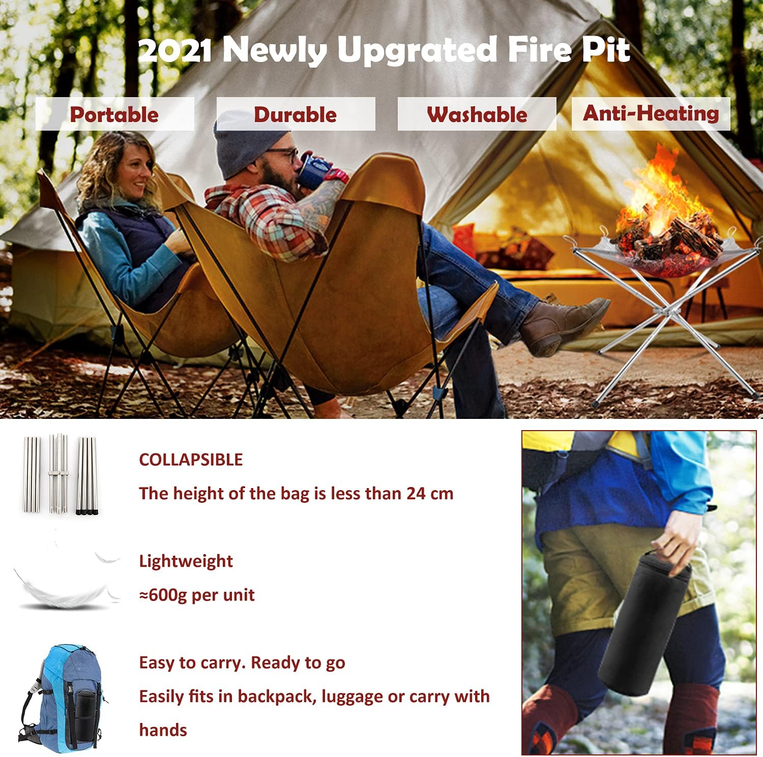 Detalle de Portable Fire Pit Stainless Steel Foldable Fire Bowl