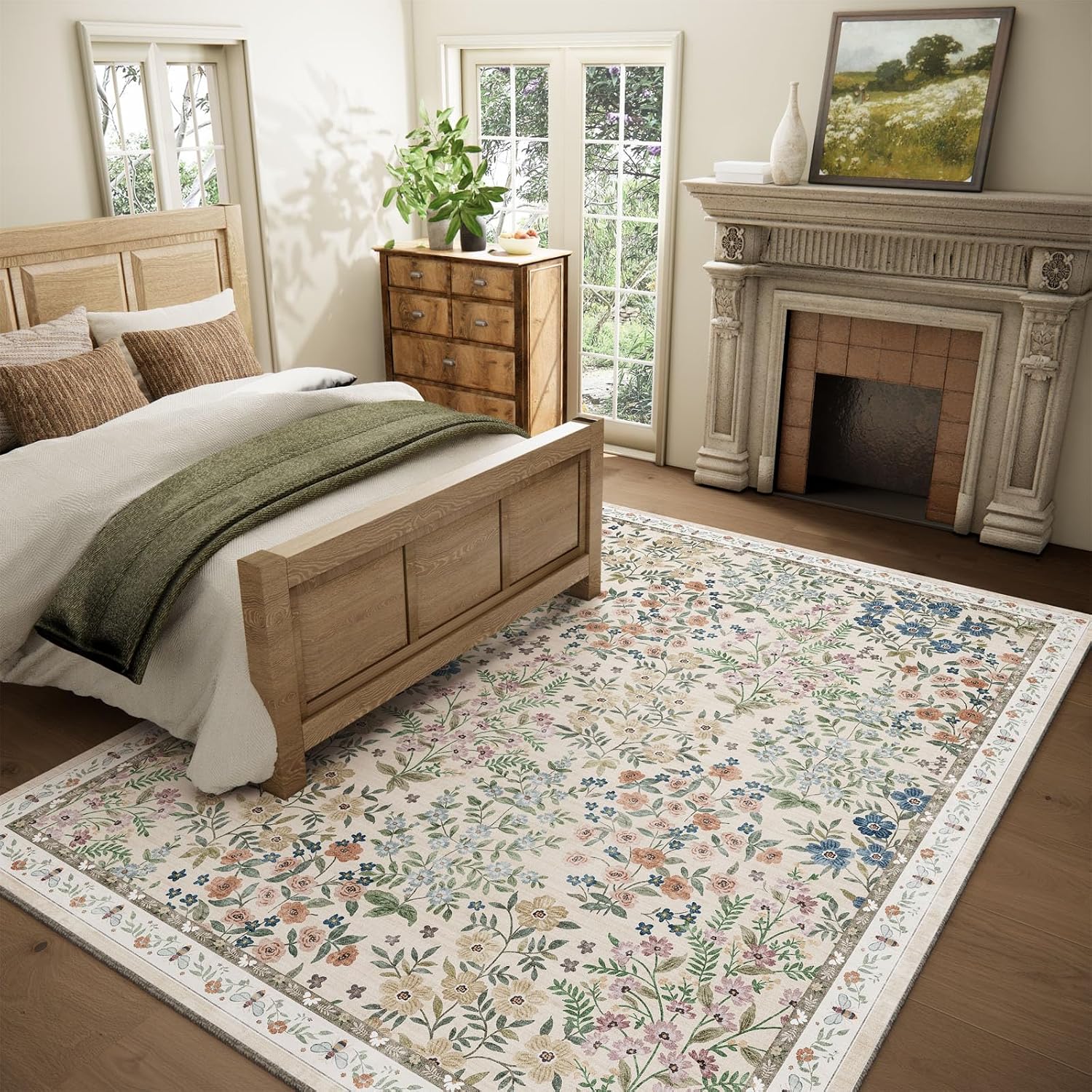 Detalle de 5x7 Machine-Washable Stain-Resistant Low Pile Area Rug (Non-Slip, Vintage/Farmhouse Style)