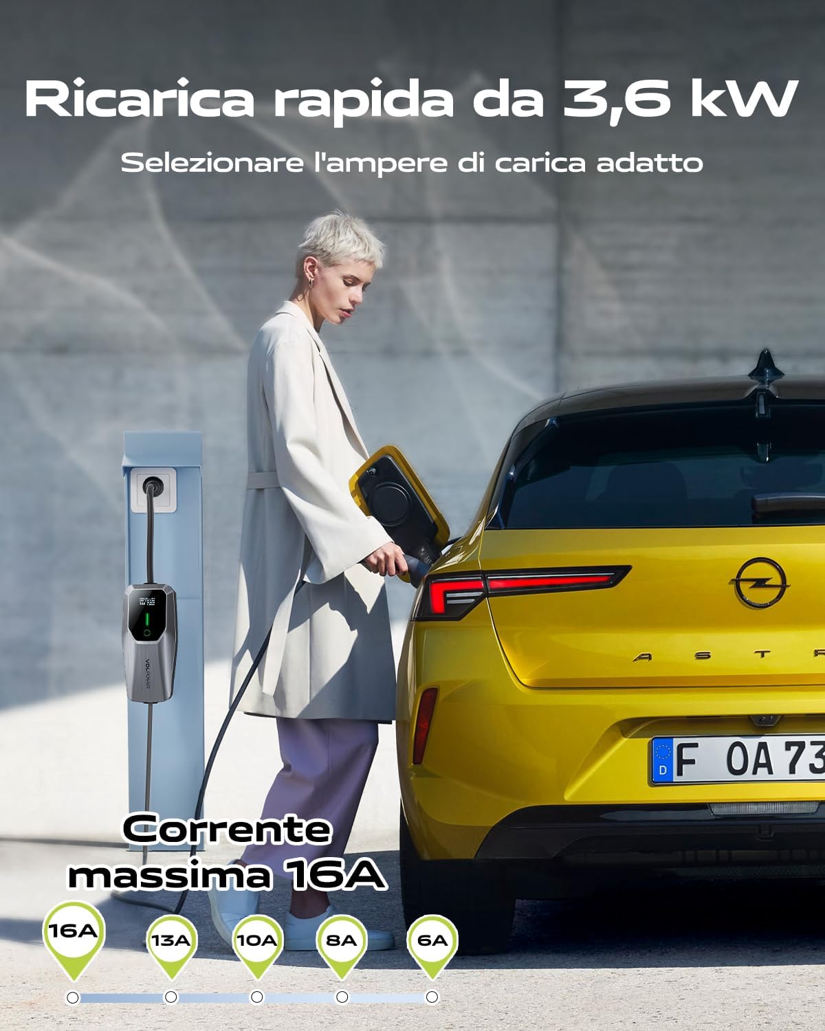 Thumbnail 1 de VDLPOWEREU caricatore EV Tipo 2 3,6 kW (6–16 A) con cavo da 5 m, monofase Schuko EU, IP65