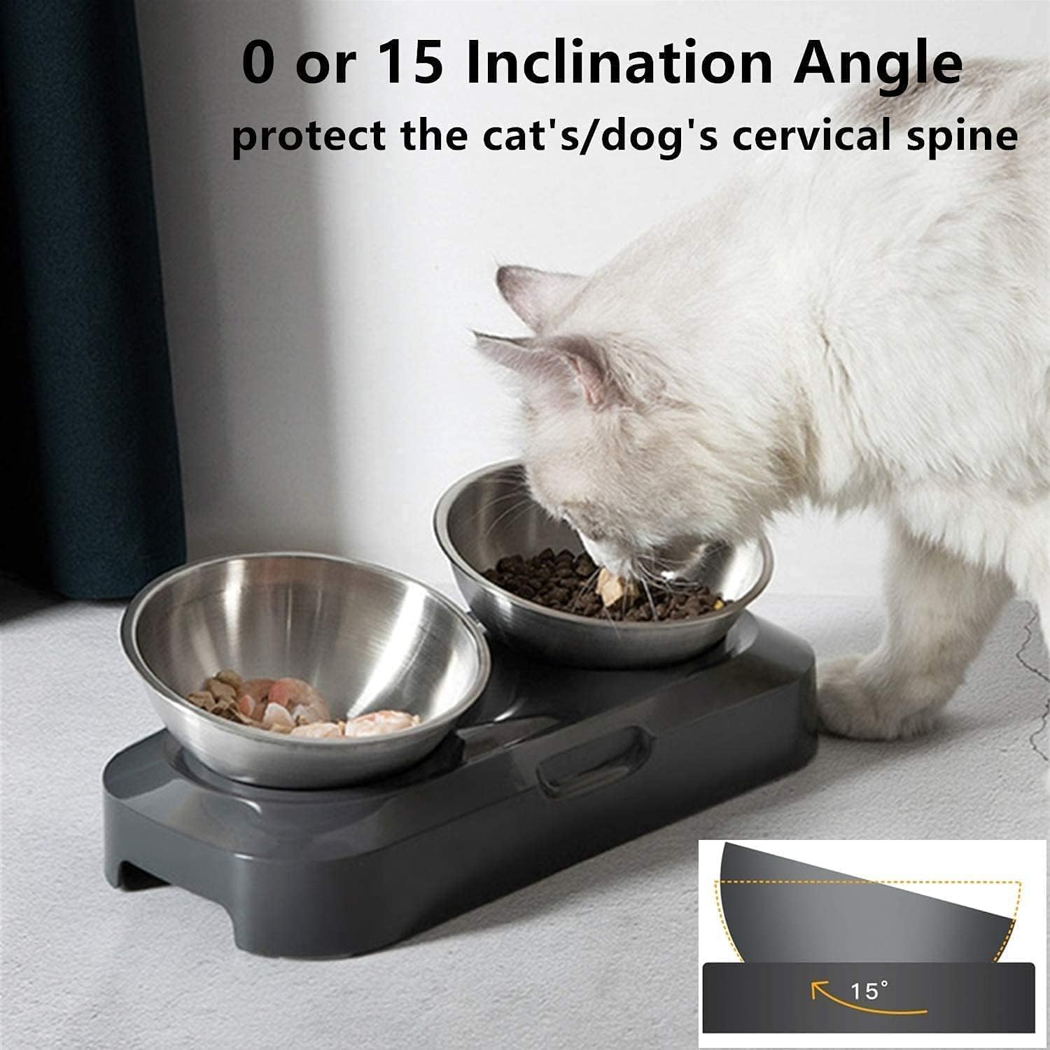 Detalle 2 de PewinGo Cat Bowl 15° tilted stainless steel feeder 🐱