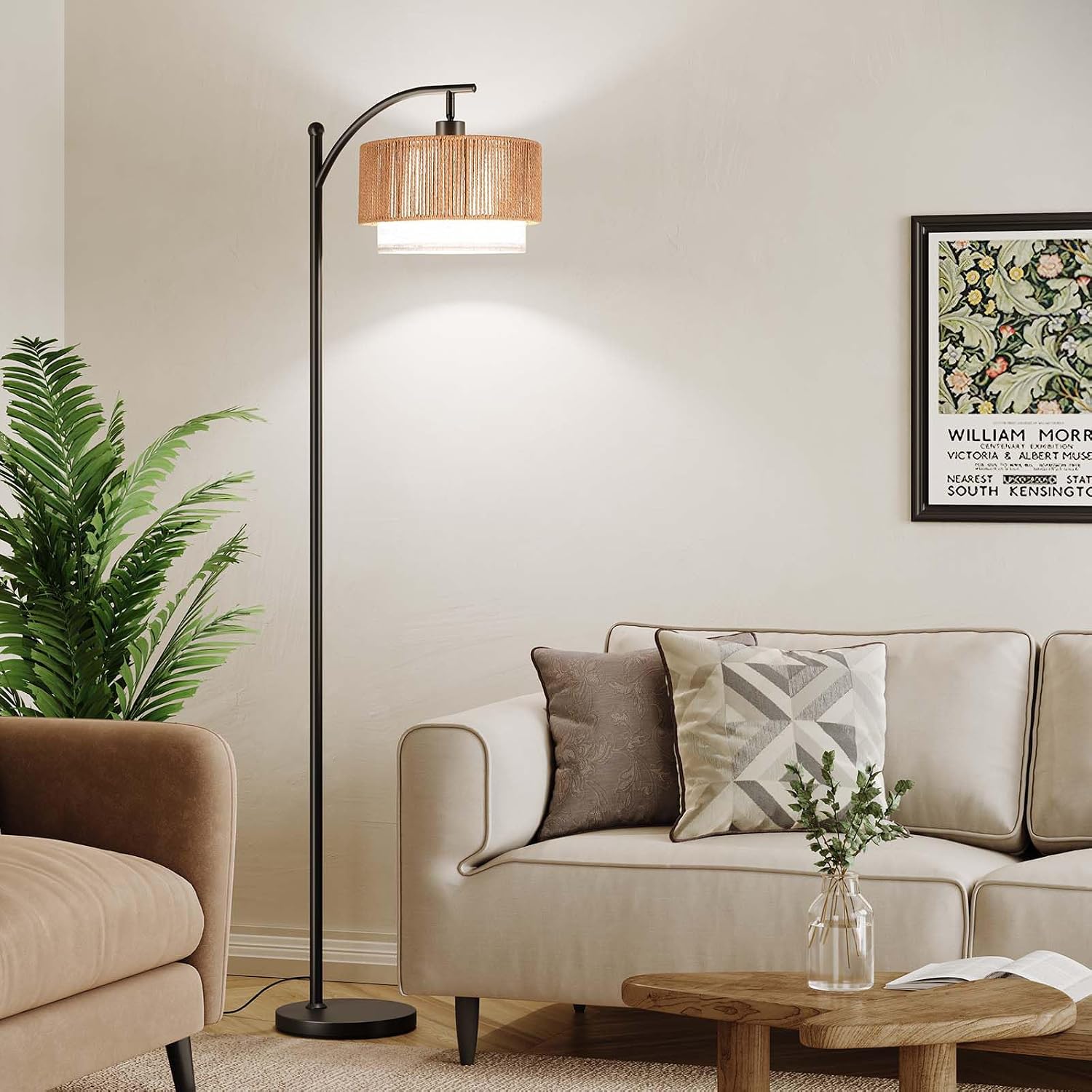 Detalle 1 de SUNMORY SR000149 Arc Floor Lamp with Rattan Shade and 3-Color LED Bulb